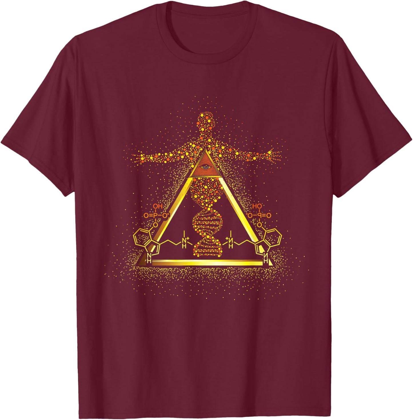 Kundalini Rising Psilocybin Molecule D.N.A. Psychedelic Rave T-Shirt - T-Shirt | Maroon