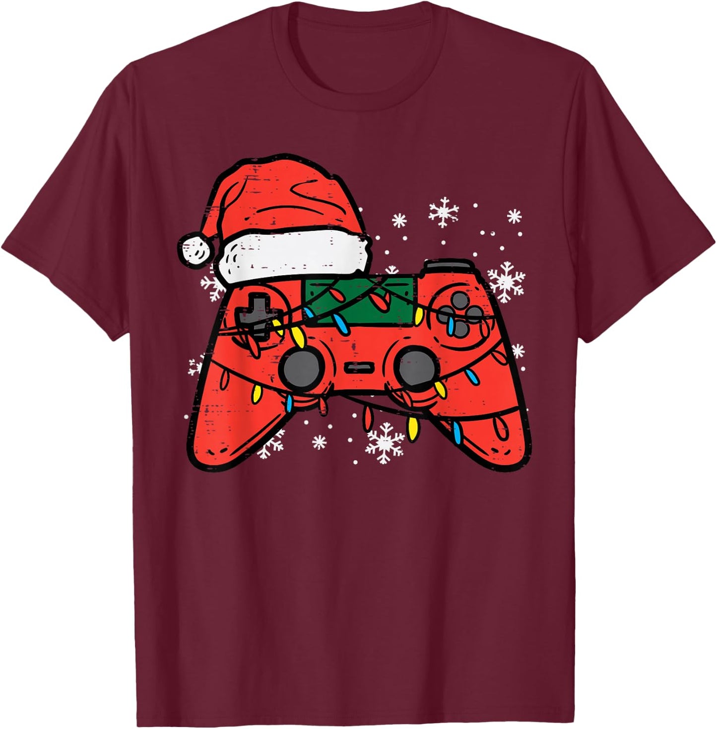 Christmas Gamer Controller Xmas Boys Kids Youth Men Teen T-Shirt - T-Shirt | Maroon