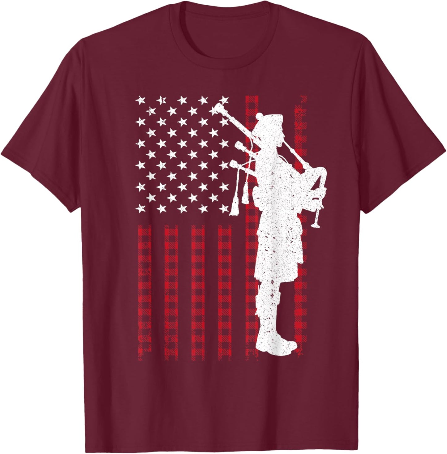 Cool US Flag Bagpiper Design Women Bagpipe Players T-Shirt - T-Shirt | Maroon