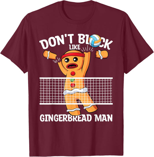 Volleyball Blocker Christmas Gingerbread Man Volleyball T-Shirt - T-Shirt | Maroon