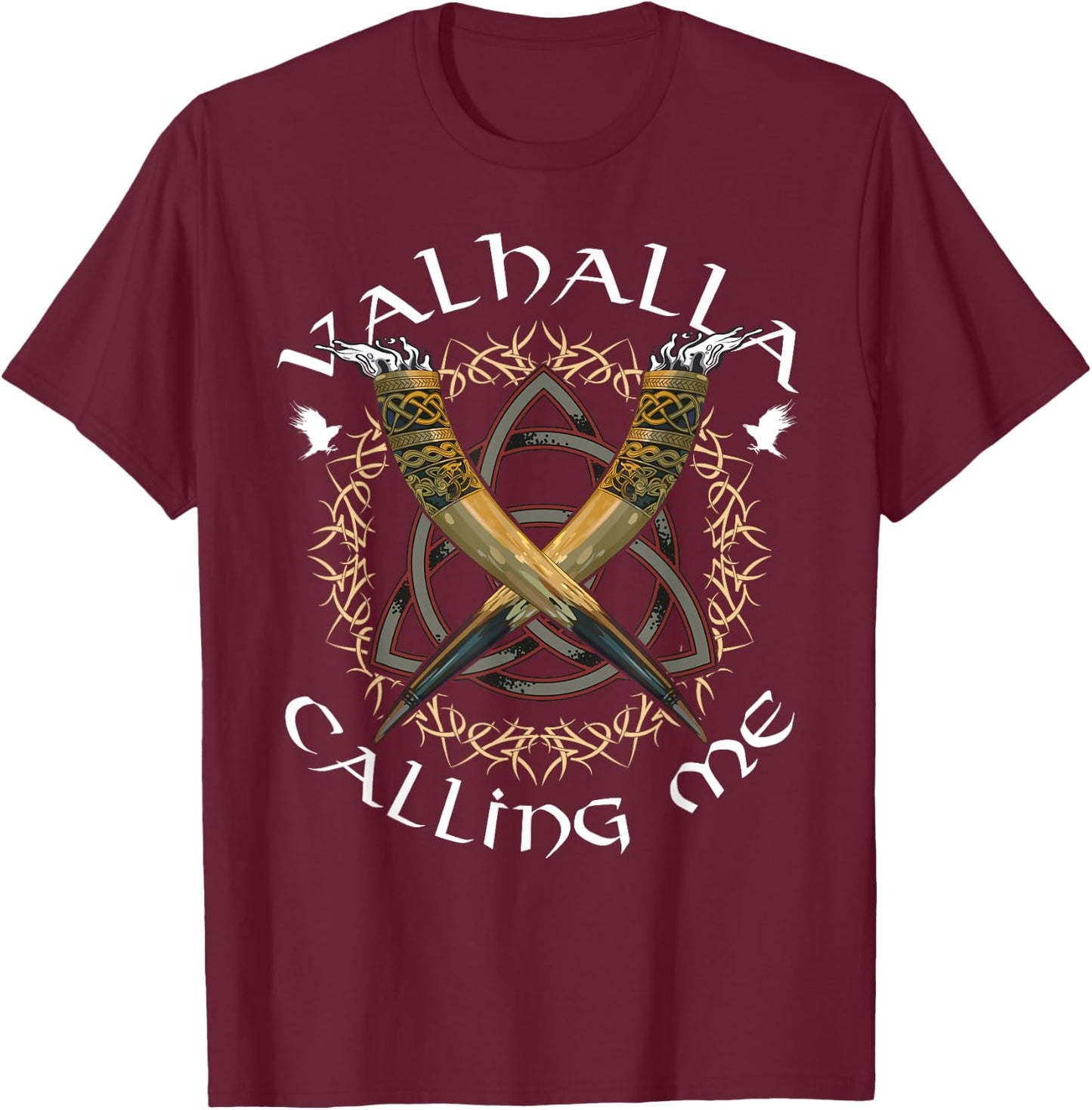 Norse Mythology Odin's Horns Valhalla Calling Me Viking T-Shirt - T-Shirt | Maroon