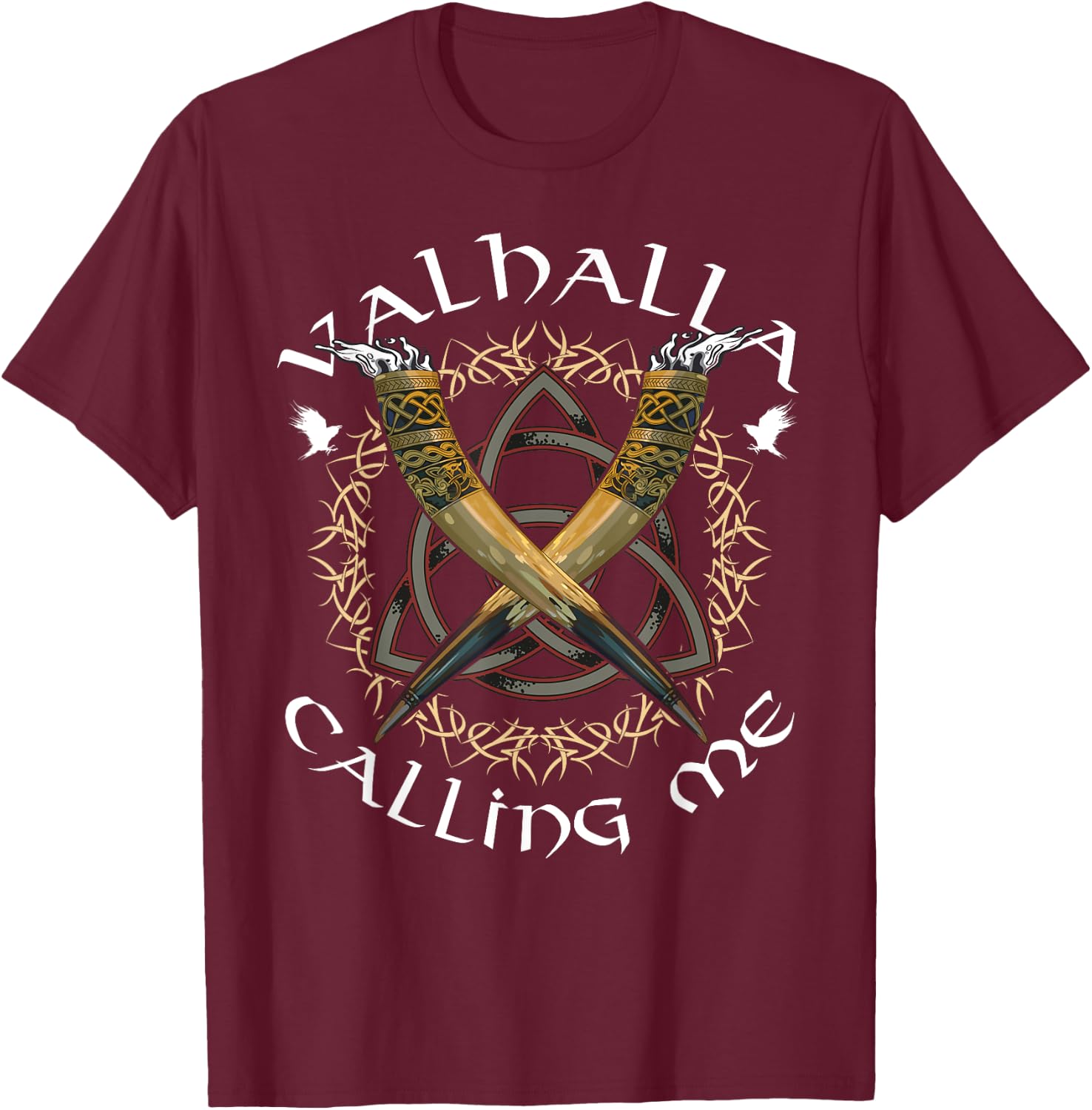 Norse Mythology Odin's Horns Valhalla Calling Me Viking T-Shirt - T-Shirt | Maroon