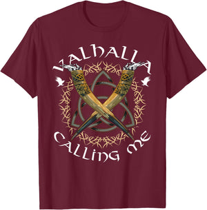 Norse Mythology Odin's Horns Valhalla Calling Me Viking T-Shirt - T-Shirt | Maroon