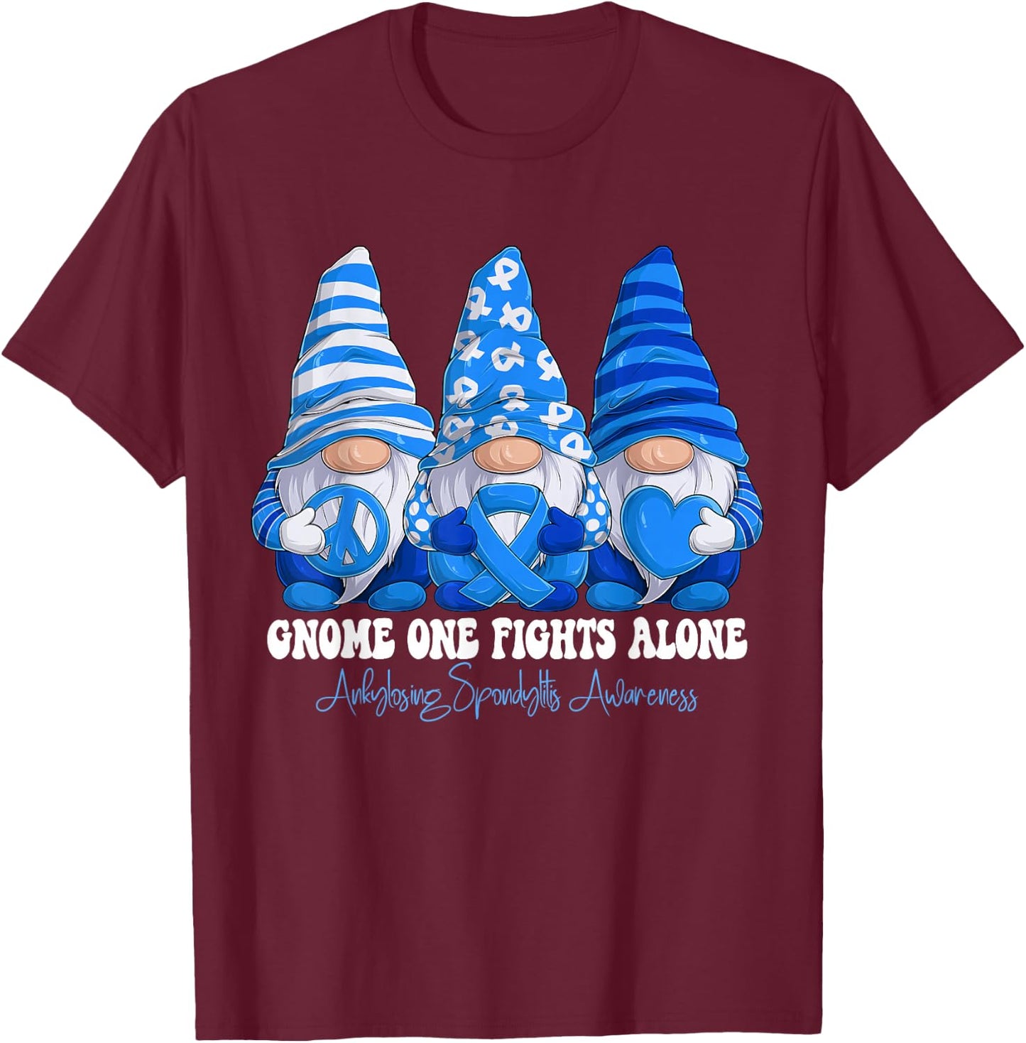 Ankylosing Spondylitis Awareness Month Blue Ribbon Gnomies T-Shirt - T-Shirt | Maroon