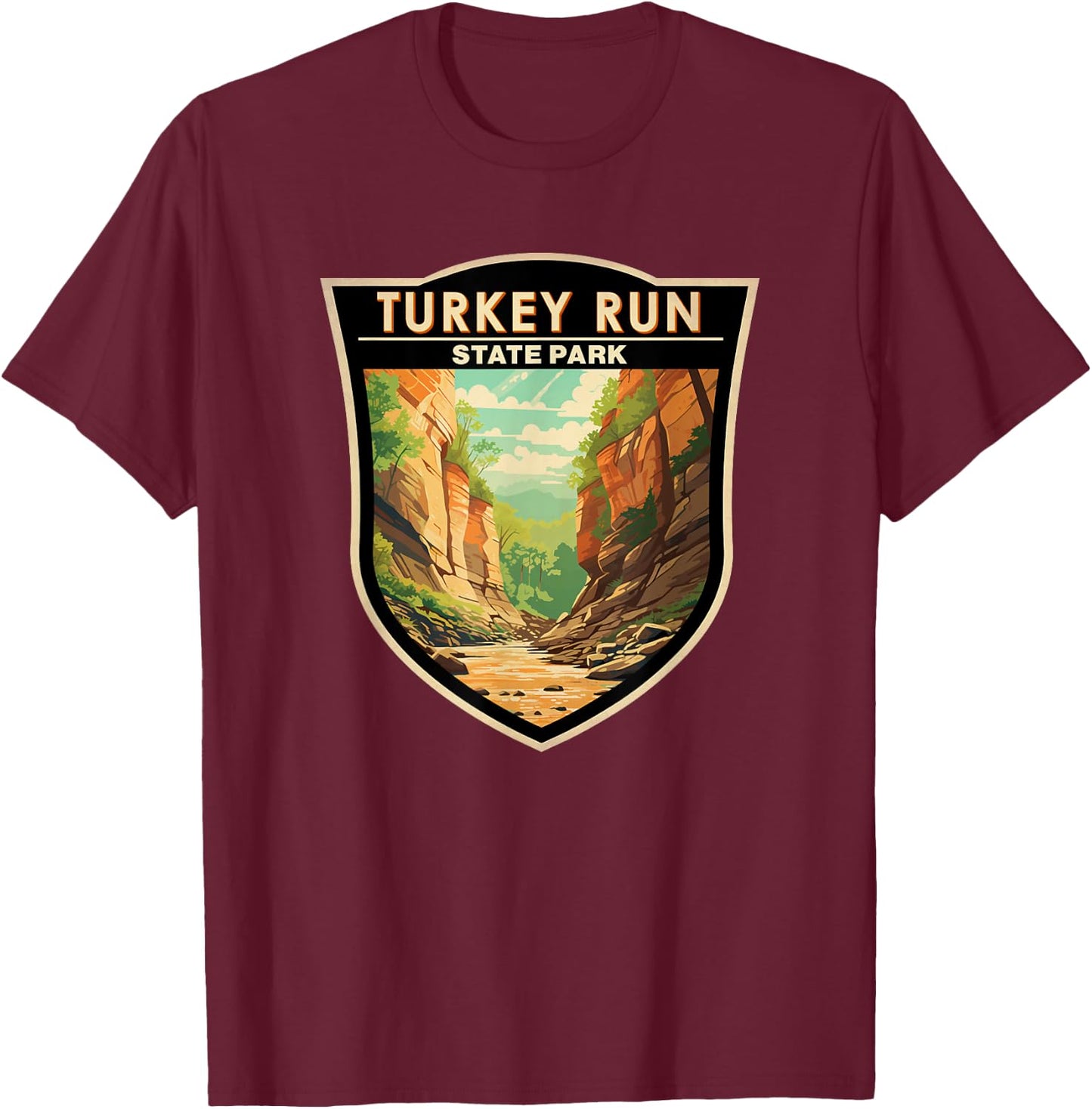 Turkey Run State Park Indiana Badge Vintage T-Shirt - T-Shirt | Maroon