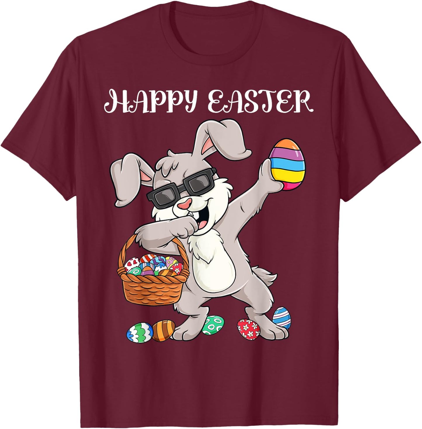 Happy Easter Day Dabbing Rabbit Eggs Toddler Boys Girls Kids T-Shirt - T-Shirt | Maroon