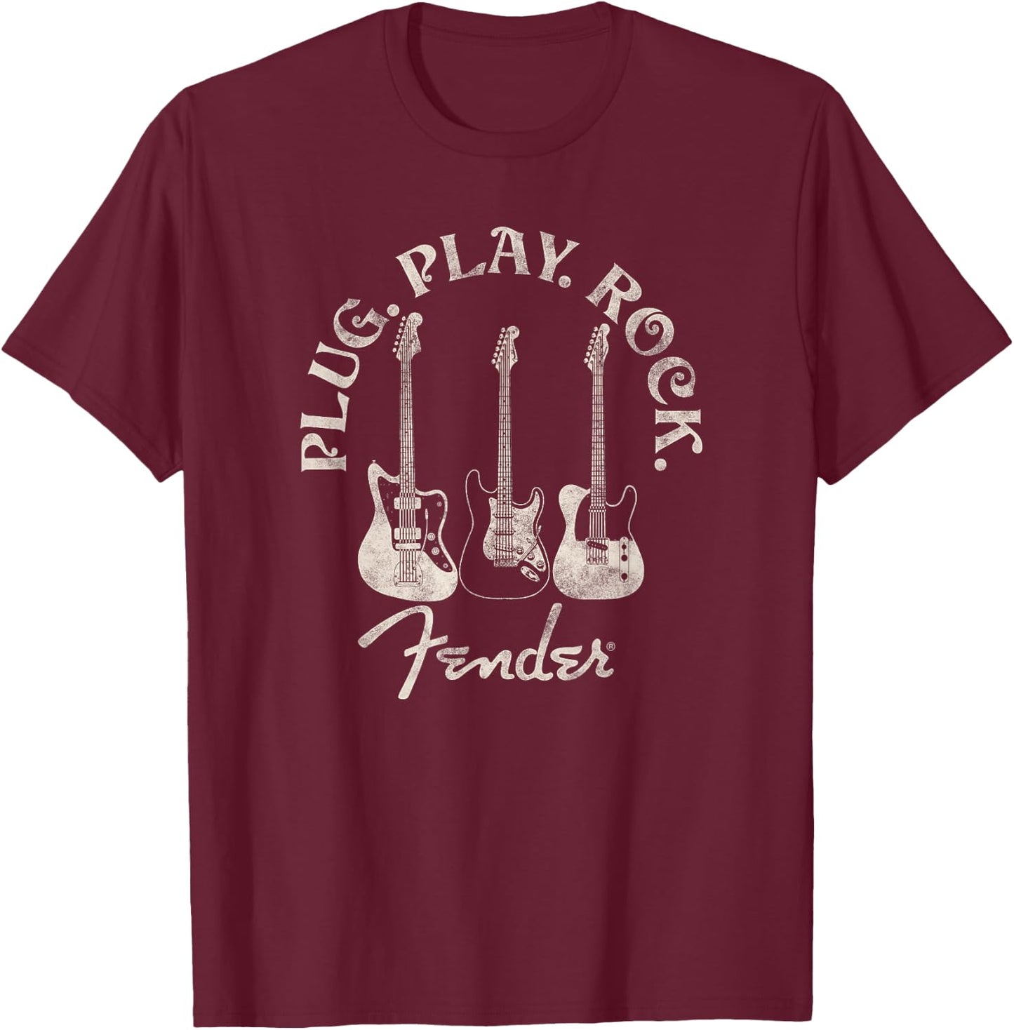 Fender Guitar Plug Play Rock Centered T-Shirt - T-Shirt | Maroon