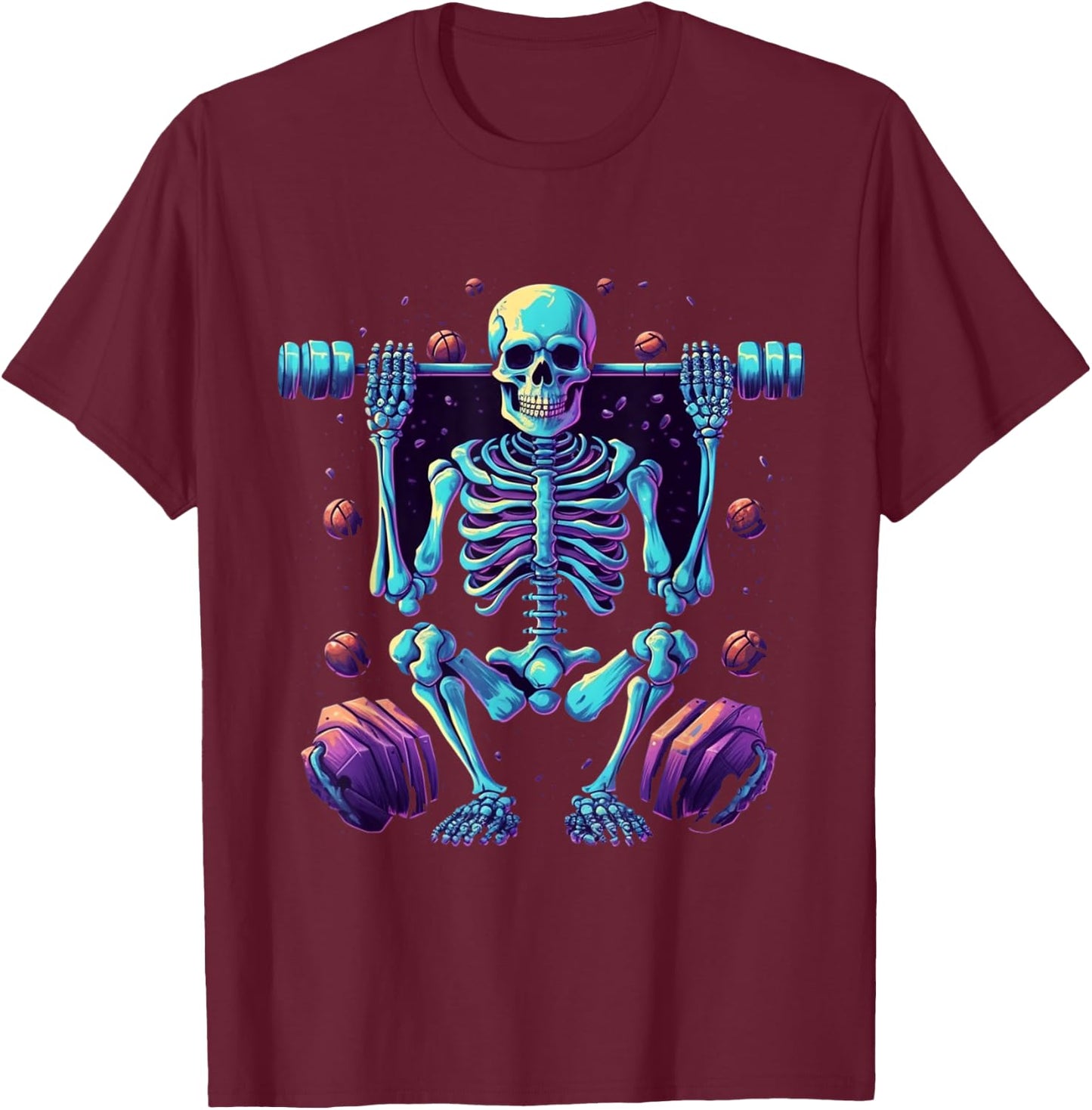 Skeleton Deadlift Halloween Costume Fitness Gym Workout T-Shirt - T-Shirt | Maroon