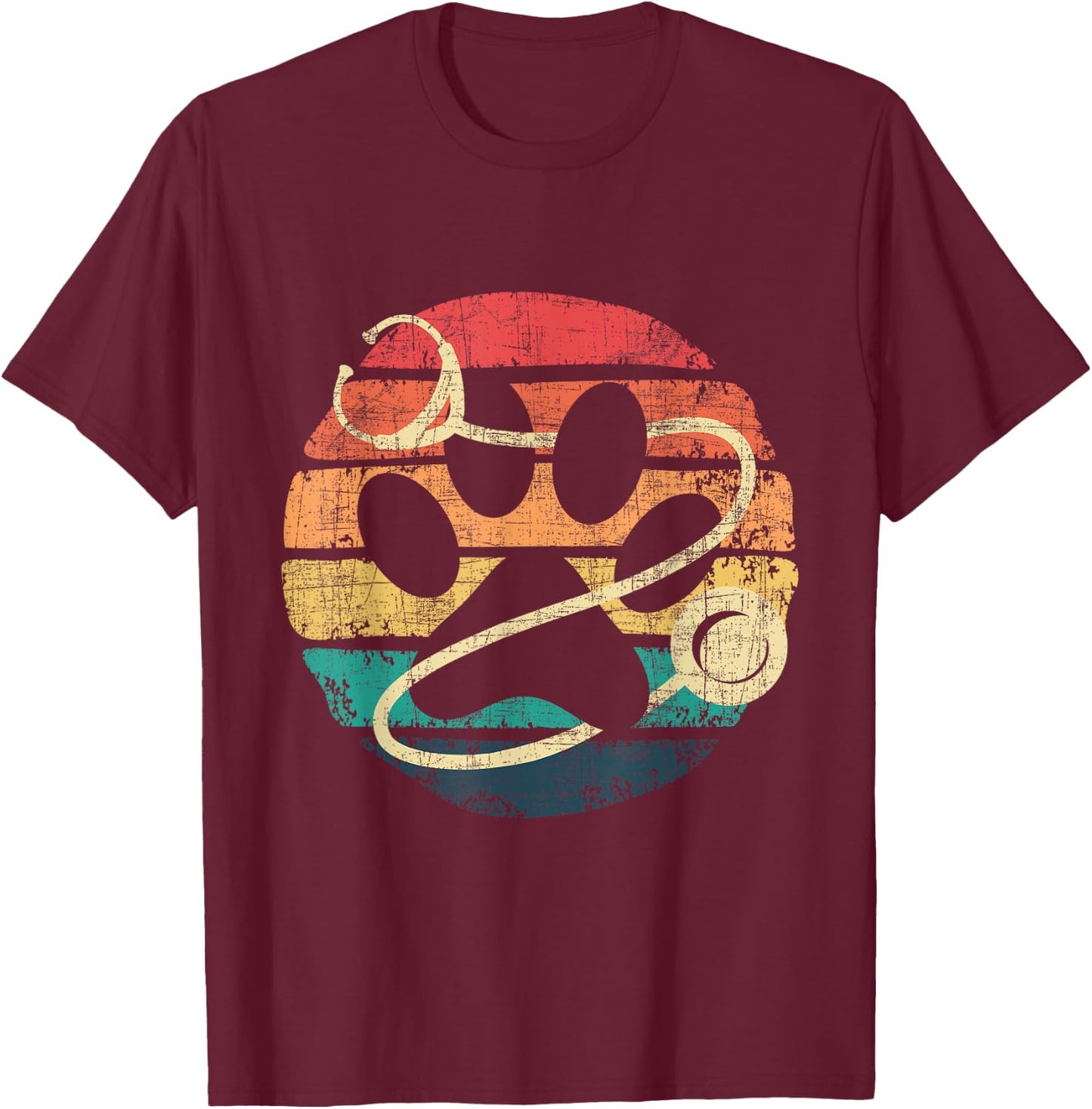 Retro Stethoscope - Dog Paw Print Veterinarian Veterinary Men Women T-Shirt - T-Shirt | Maroon