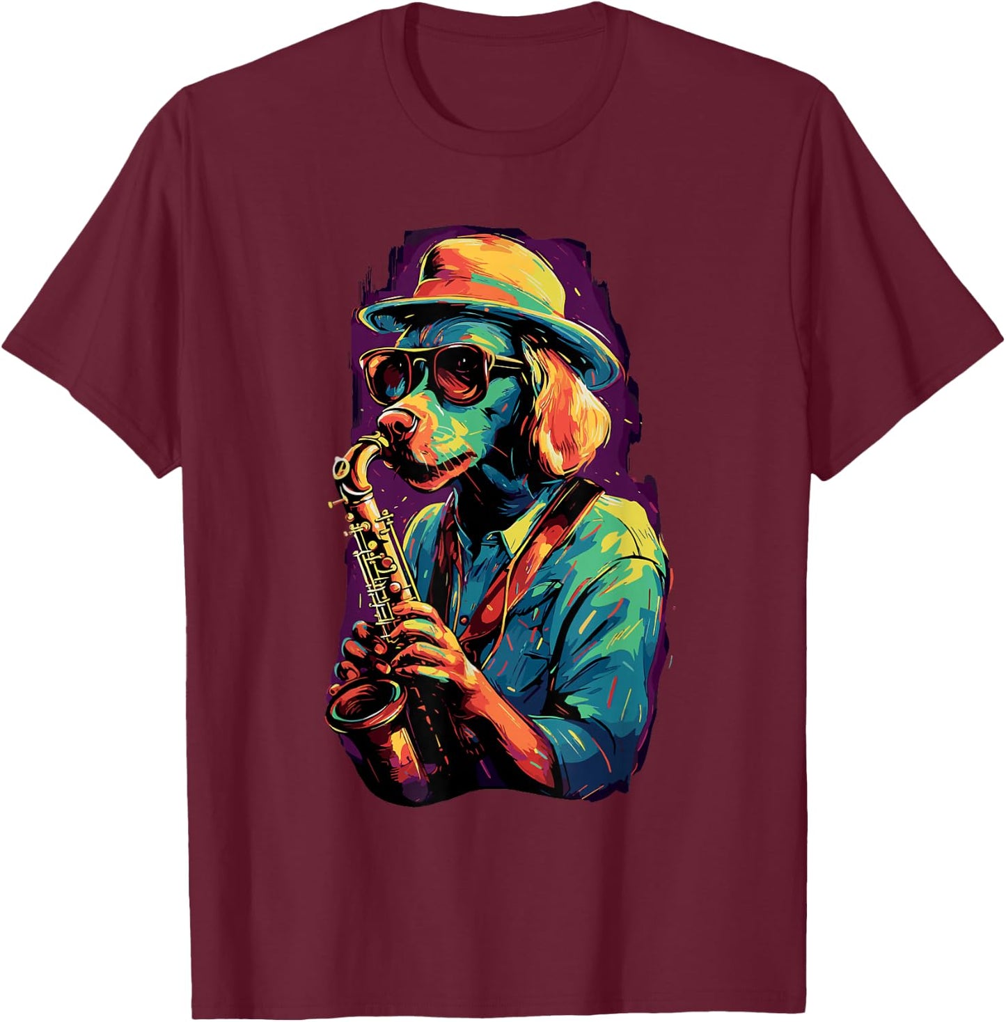 Dog With Saxophone Dog Playing Saxophone T-Shirt - T-Shirt | Maroon