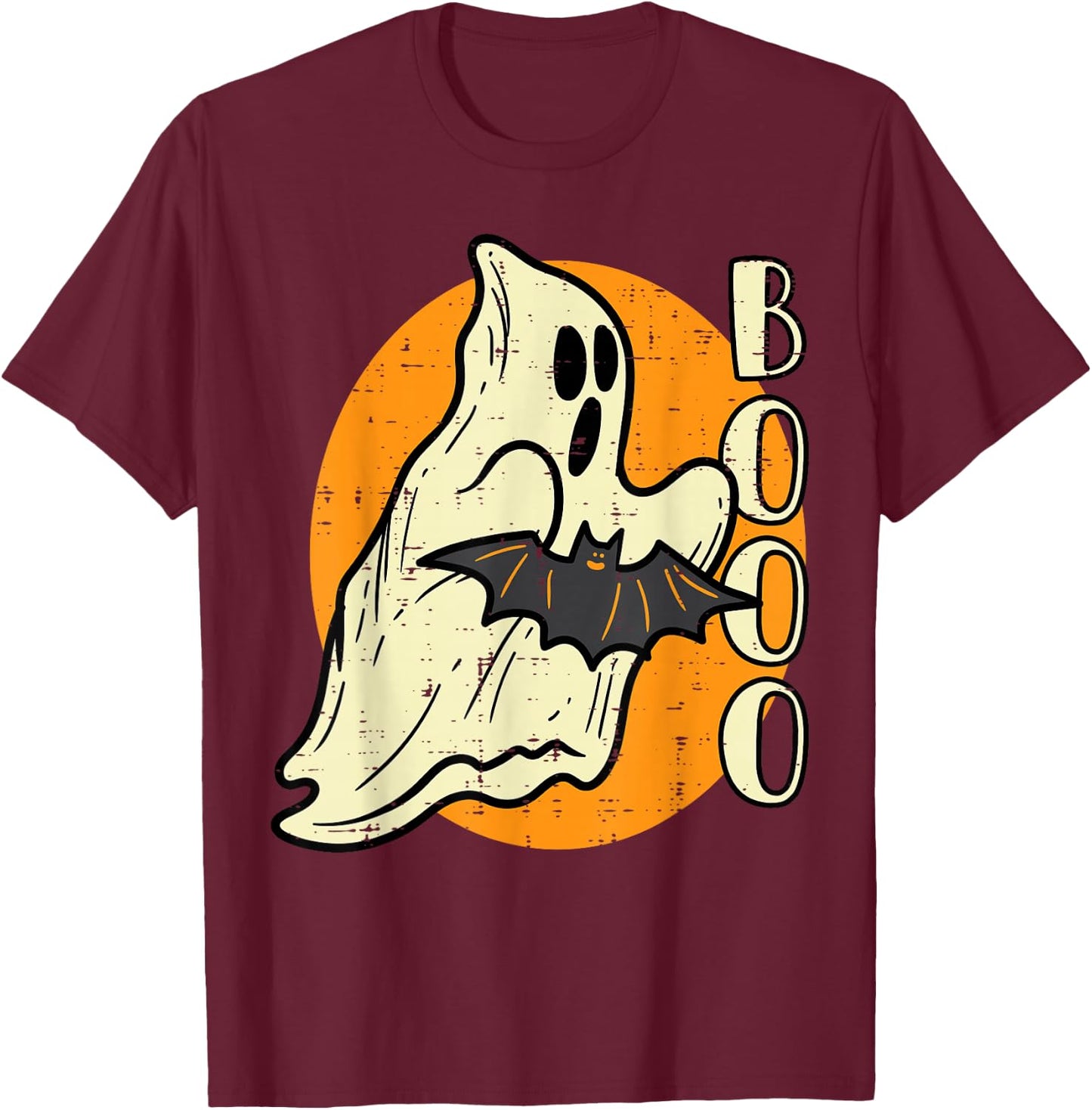 Boo Ghost Bat Retro Vintage Groovy Halloween Men Women Kids T-Shirt - T-Shirt | Maroon