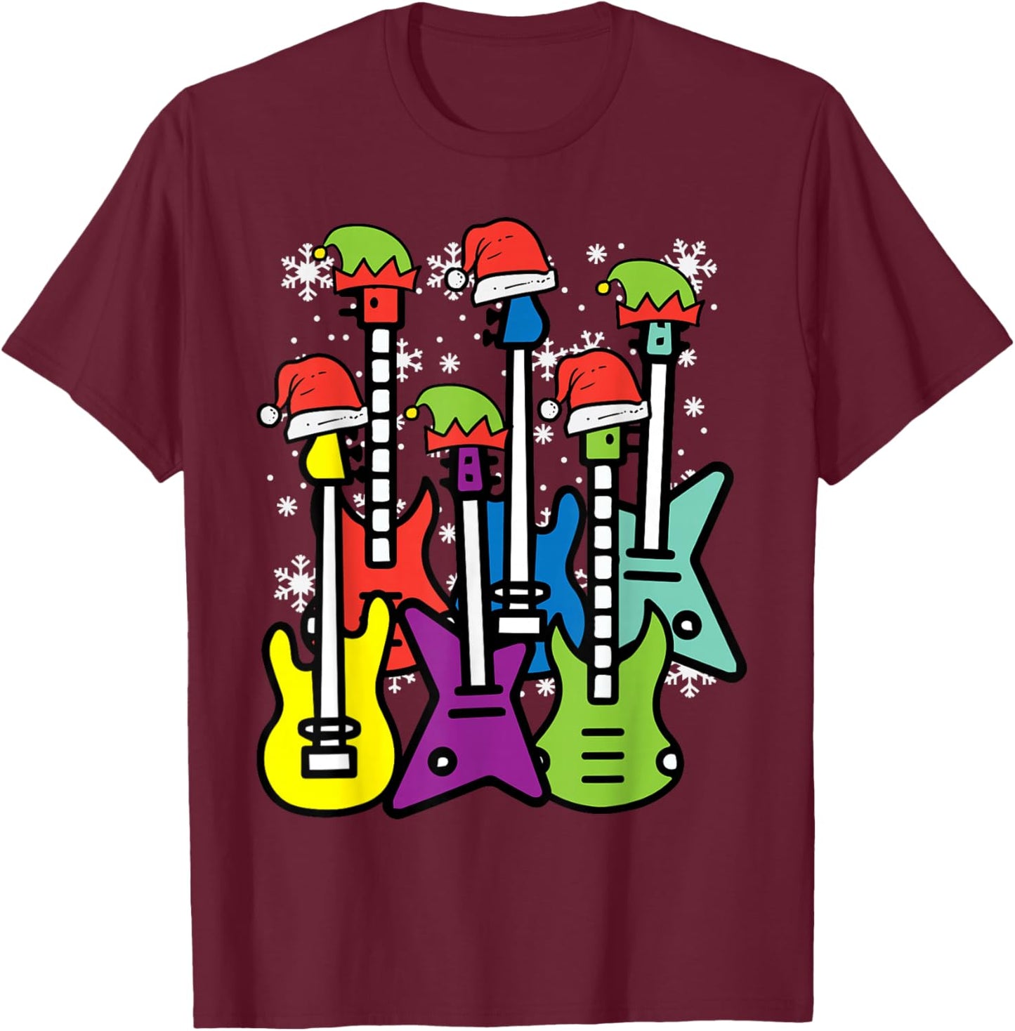 Christmas Guitars Santa Xmas Music Rocker Men Boys Kids T-Shirt - T-Shirt | Maroon