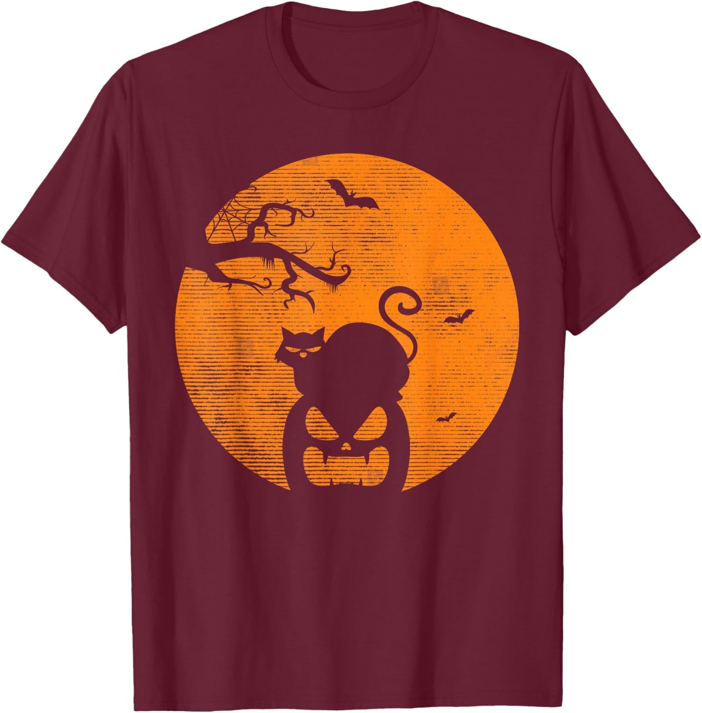 Vintage Scary Halloween Pumpkin Cat Costume Retro Cat Moon T-Shirt - T-Shirt | Maroon
