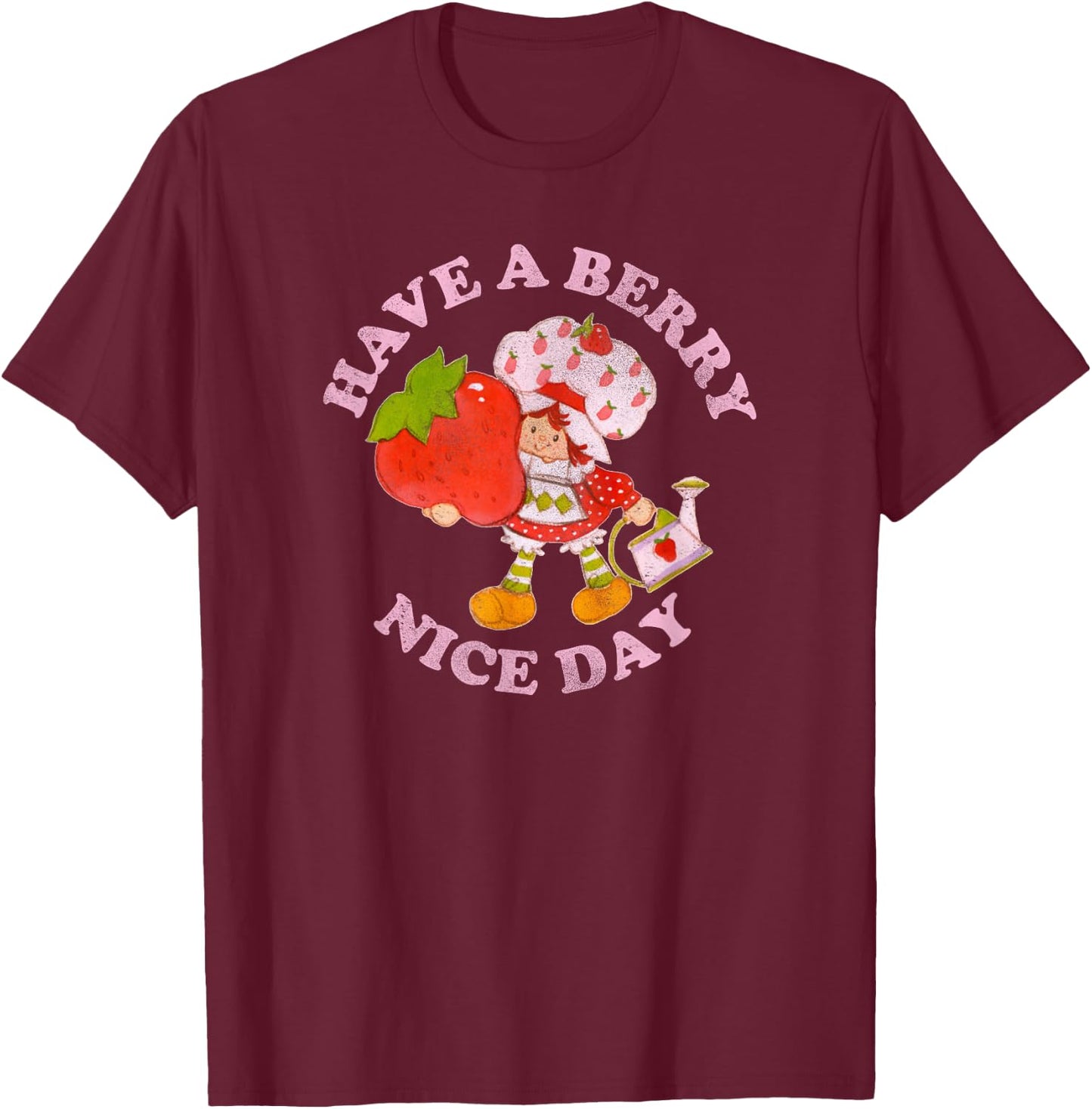 Strawberry Shortcake A Berry Nice Day Vintage Pink Logo T-Shirt - T-Shirt | Maroon