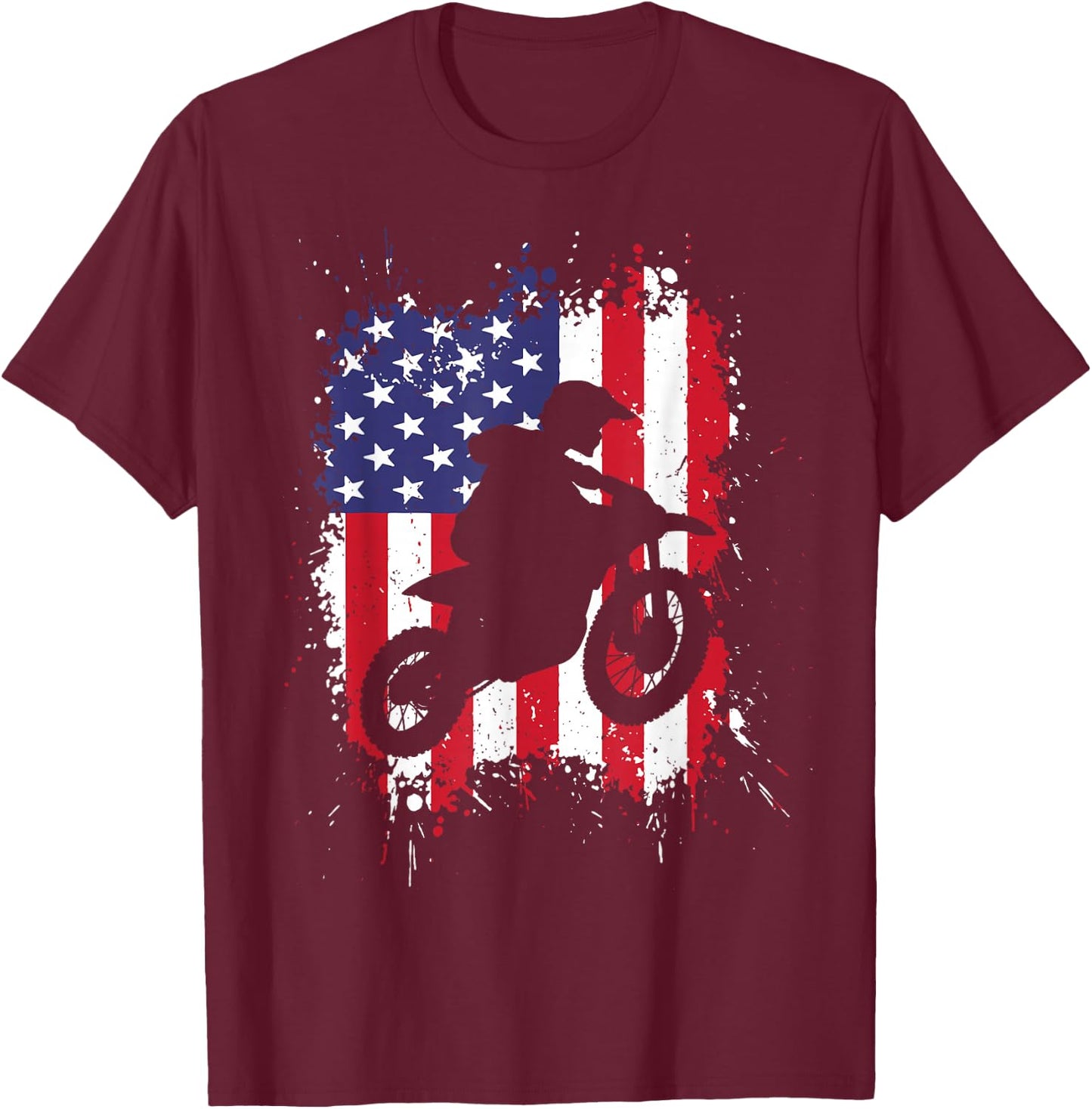 Best Dirt Bike Boys Dirtbike Racing US Flag Biker T-Shirt - T-Shirt | Maroon