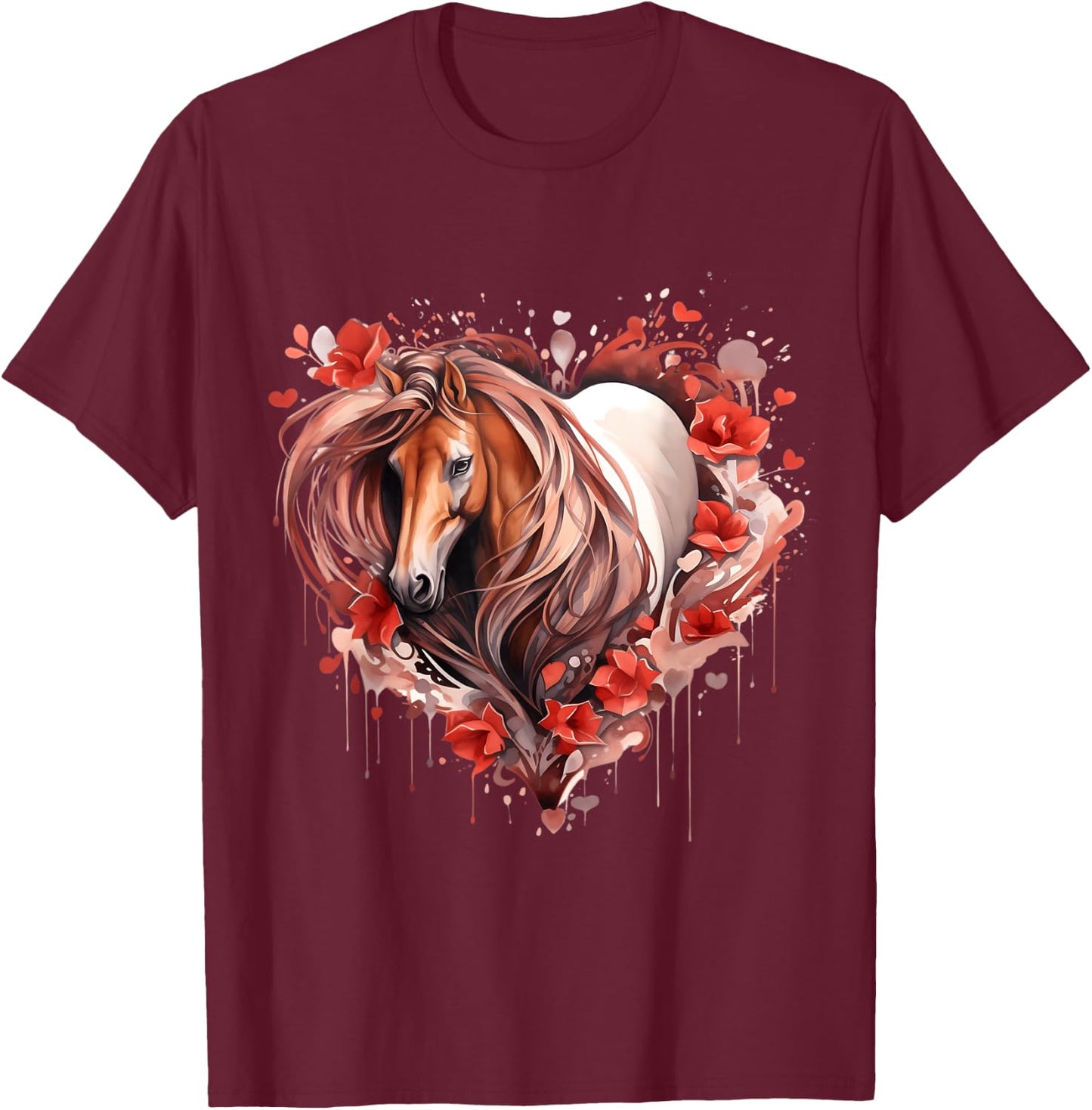 Heart With Horse Head For Horseback Riding Horse T-Shirt - T-Shirt | Maroon