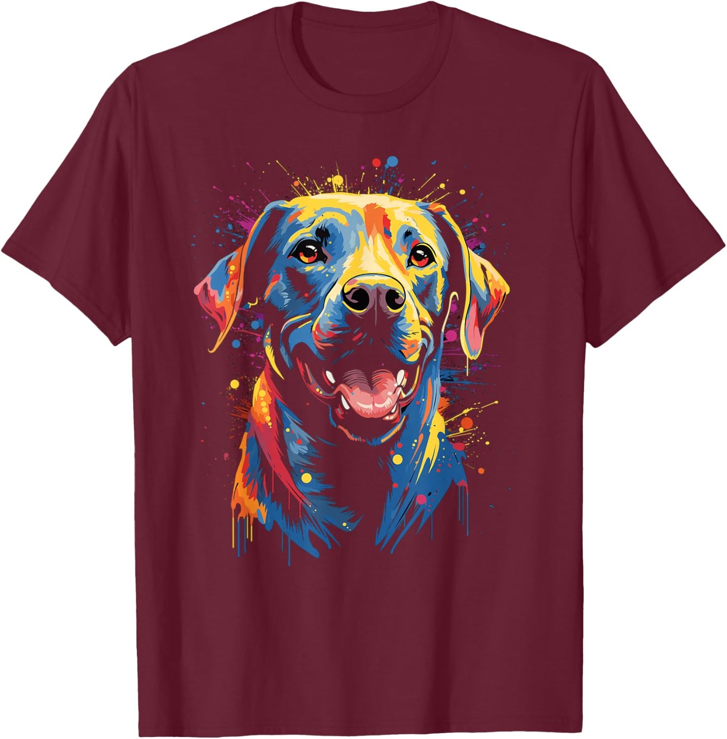Watercolor Colorful Labrador Lab T-Shirt - T-Shirt | Maroon