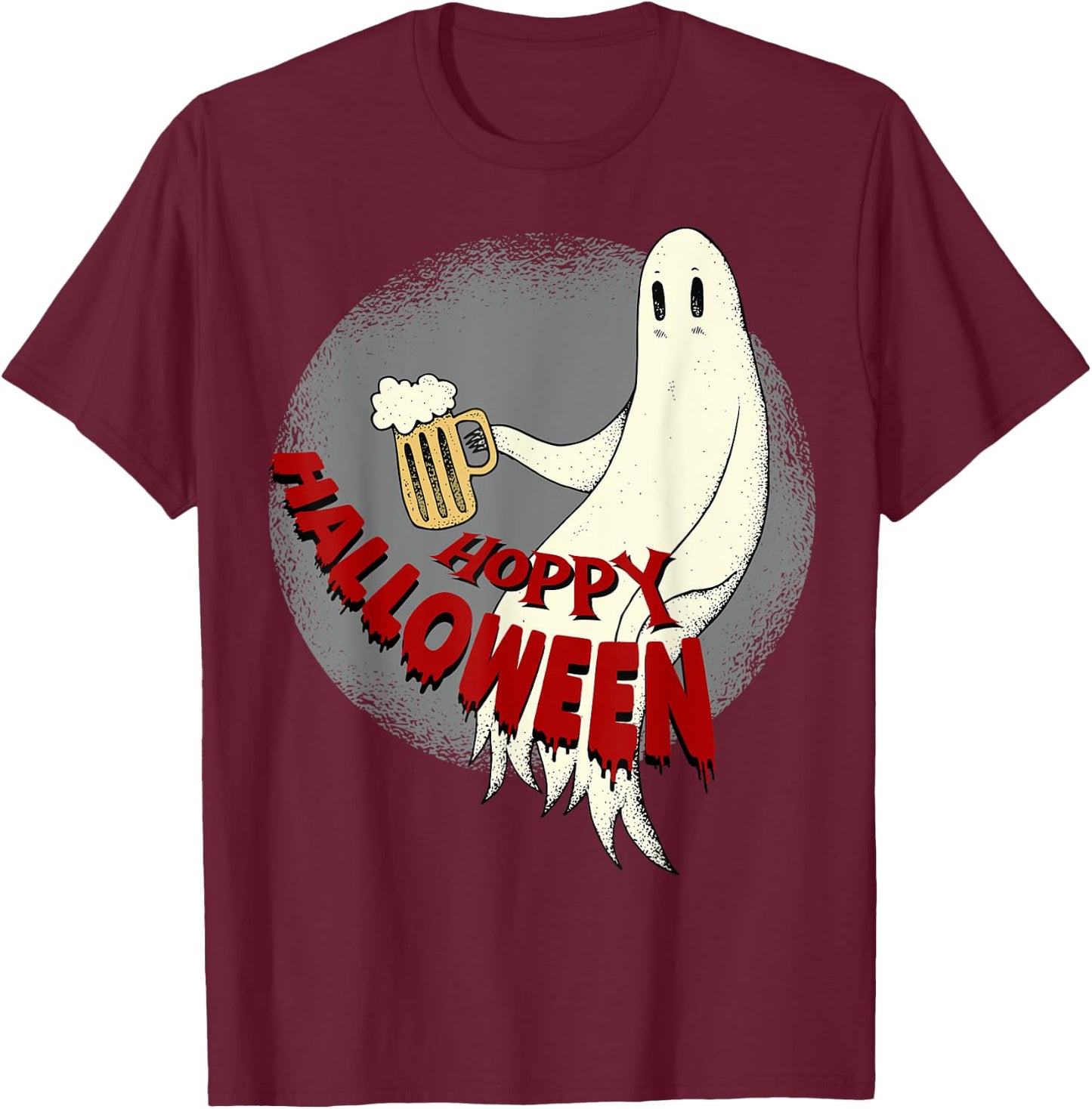 Ghost With Beer Mug Funny Hoppy Halloween T-Shirt - T-Shirt | Maroon