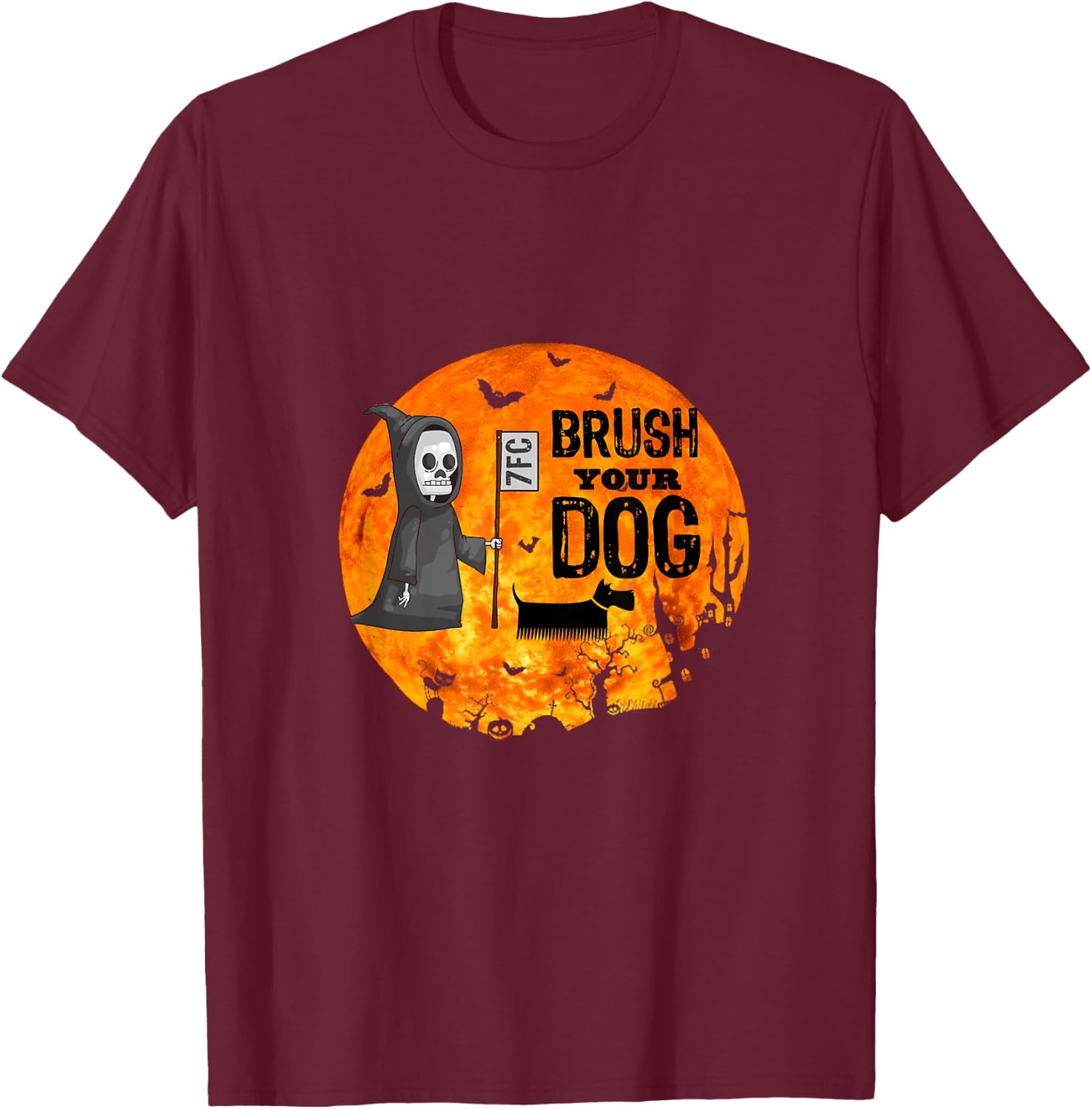 Funny Dog Groomer ,Brush Your Dog Grooming reaper Halloween T-Shirt - T-Shirt | Maroon