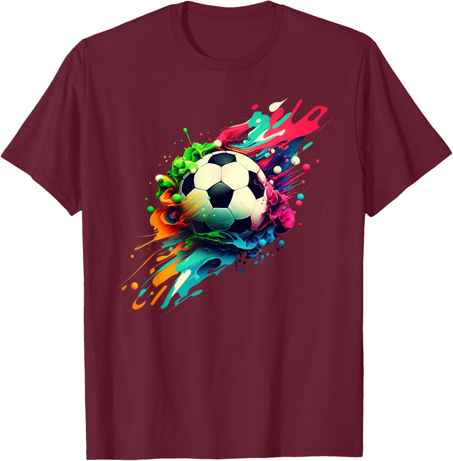 Football with Colourful Paint Splashes Party Crew T-Shirt - T-Shirt | Maroon