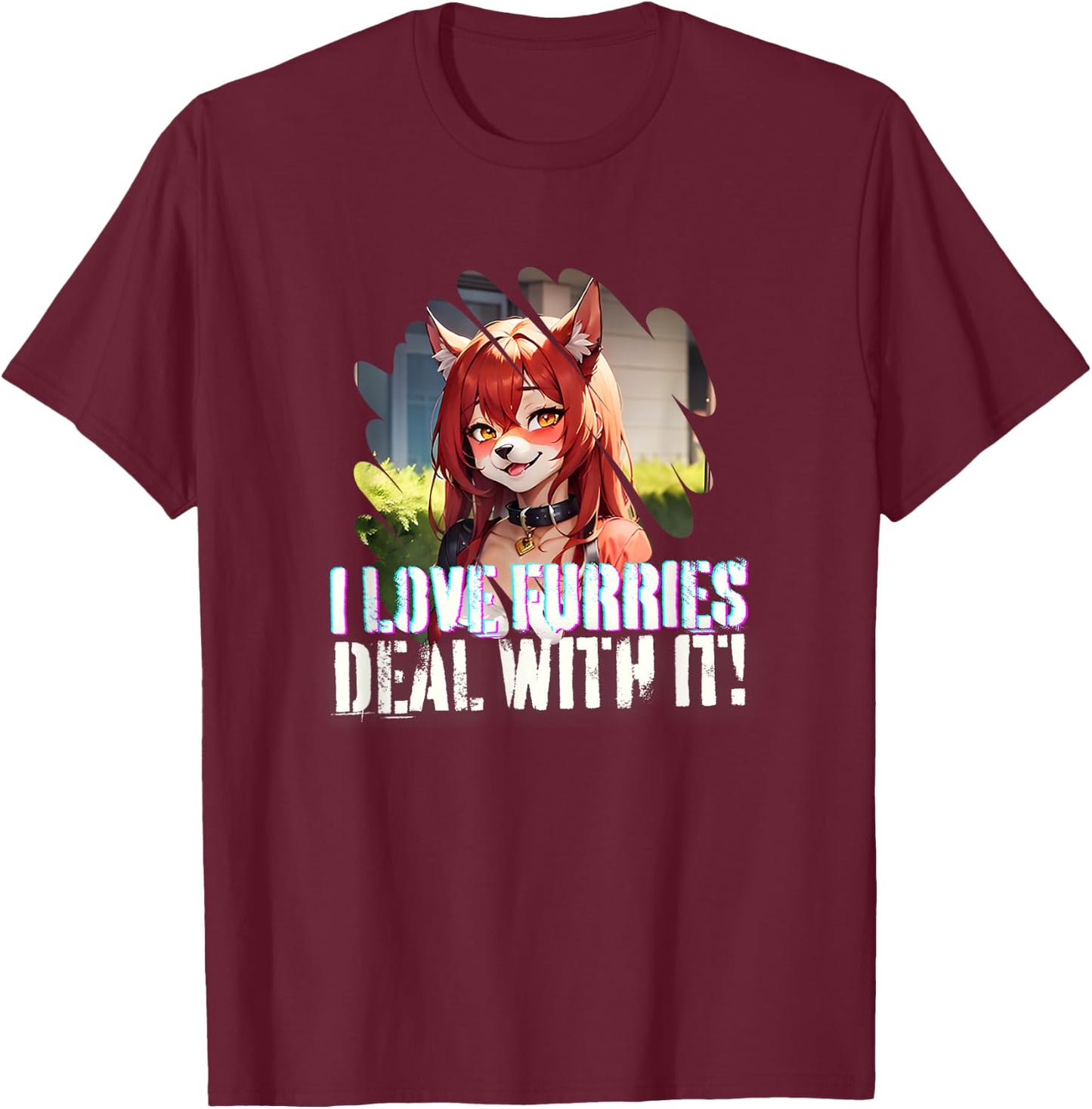 I Love Furries Furry Lover Stuff - Furry Fandom Anime Girl T-Shirt - T-Shirt | Maroon