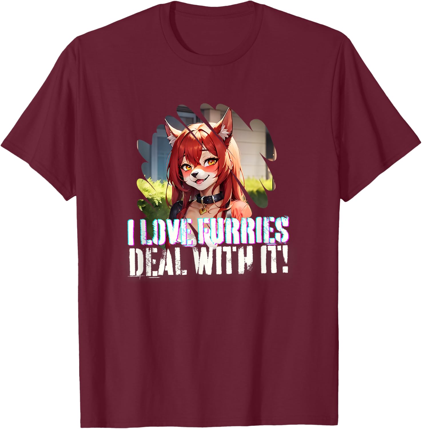 I Love Furries Furry Lover Stuff - Furry Fandom Anime Girl T-Shirt - T-Shirt | Maroon