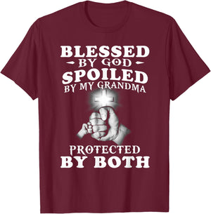 Blessed by God spoiled by my grandma protected by both T-Shirt - T-Shirt | Maroon