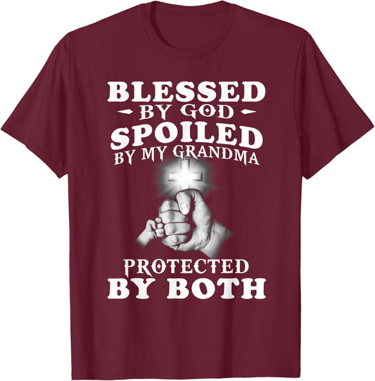 Blessed by God spoiled by my grandma protected by both T-Shirt - T-Shirt | Maroon