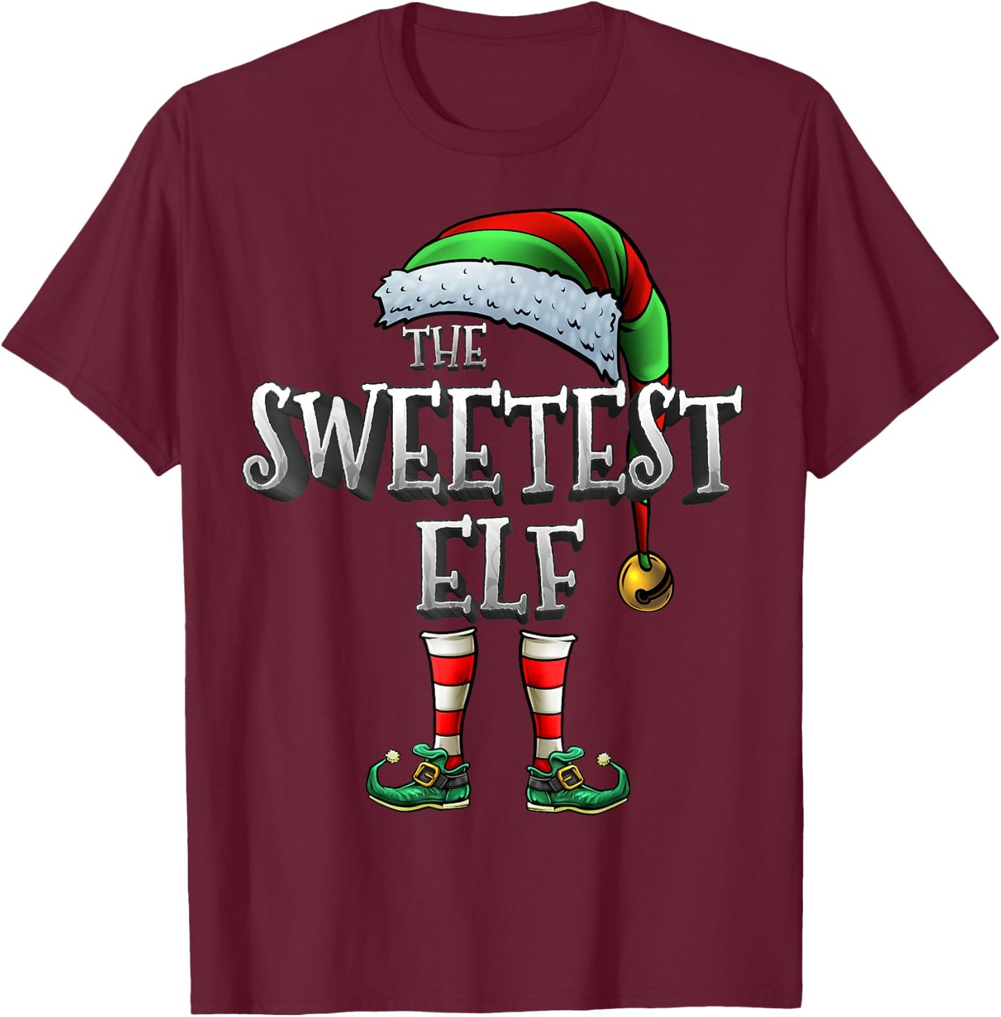 The Sweetest Elf Matching Family Sweetest Christmas Elf T-Shirt - T-Shirt | Maroon