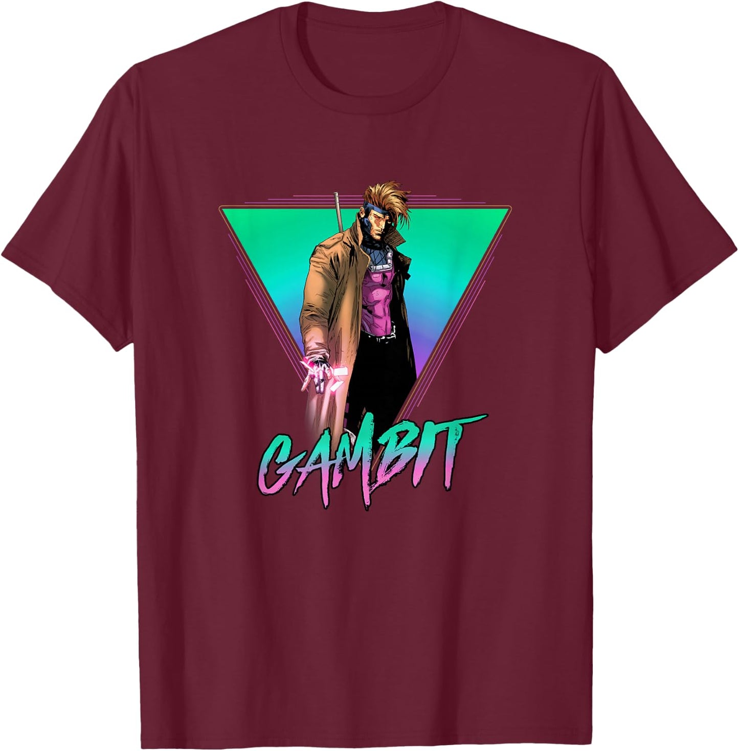Marvel X-Men Gambit Epic Neon 80's Style Retro Portrait T-Shirt - T-Shirt | Maroon