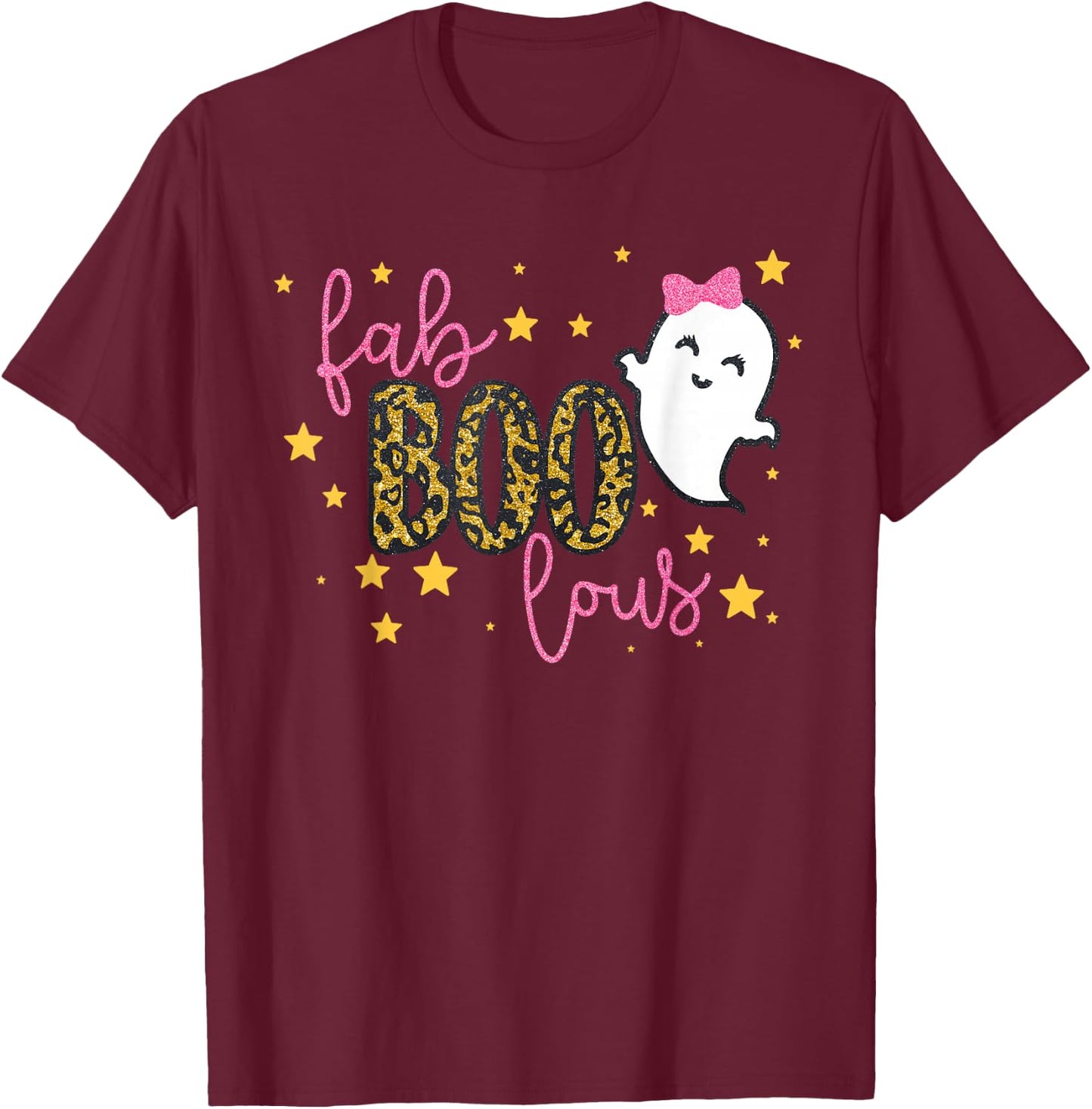 Funny Cute Boo Ghost Halloween Fab-Boo Lous Leopard T-Shirt - T-Shirt | Maroon