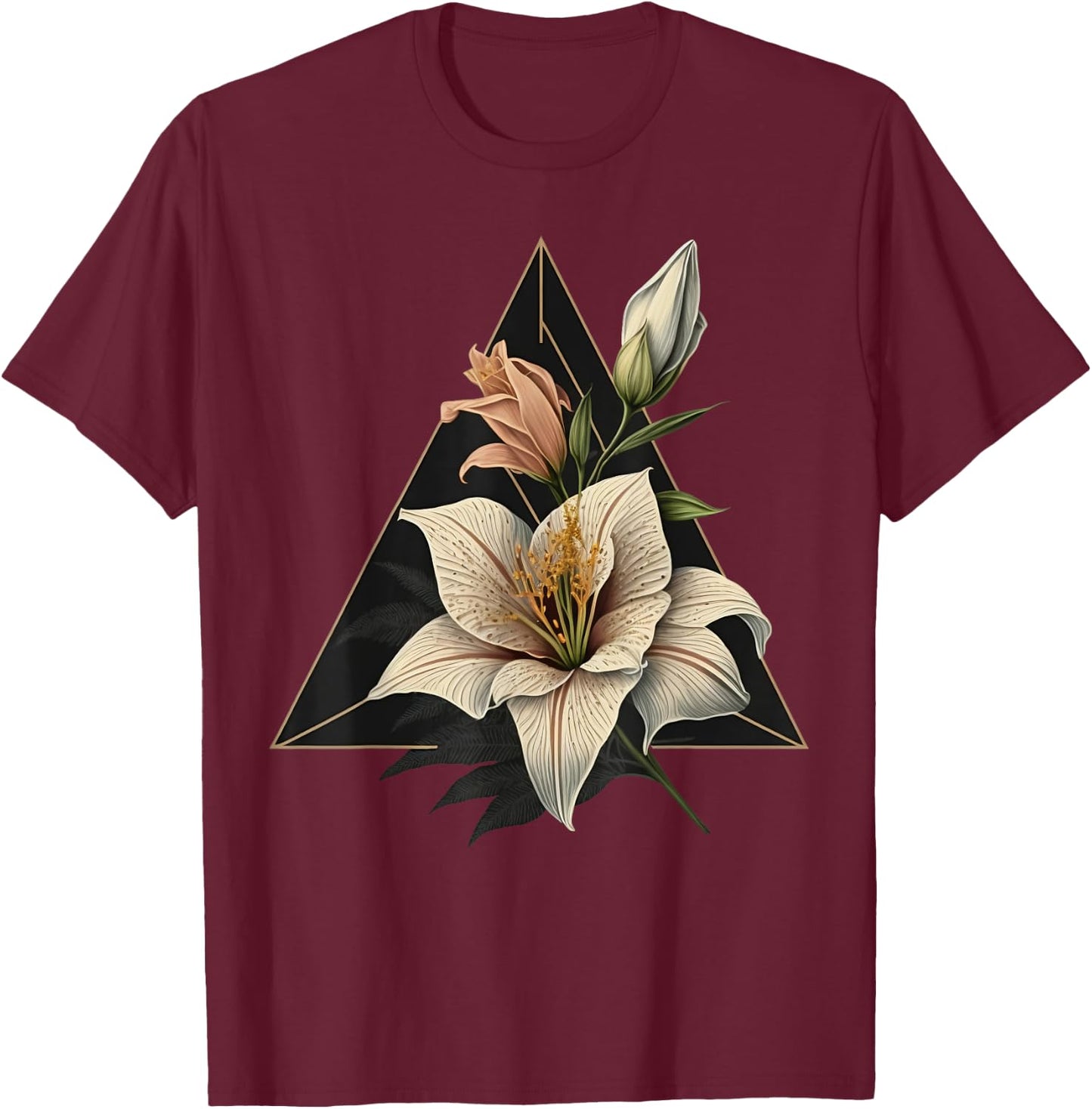 Abstract Geometric Lily T-Shirt - T-Shirt | Maroon