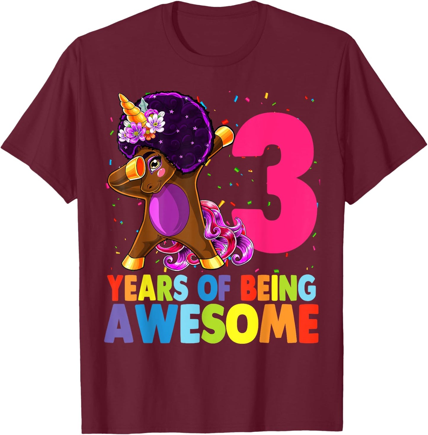 3rd Birthday Dabbing Unicorn Afro Party Gift 3 Years Old T-Shirt - T-Shirt | Maroon