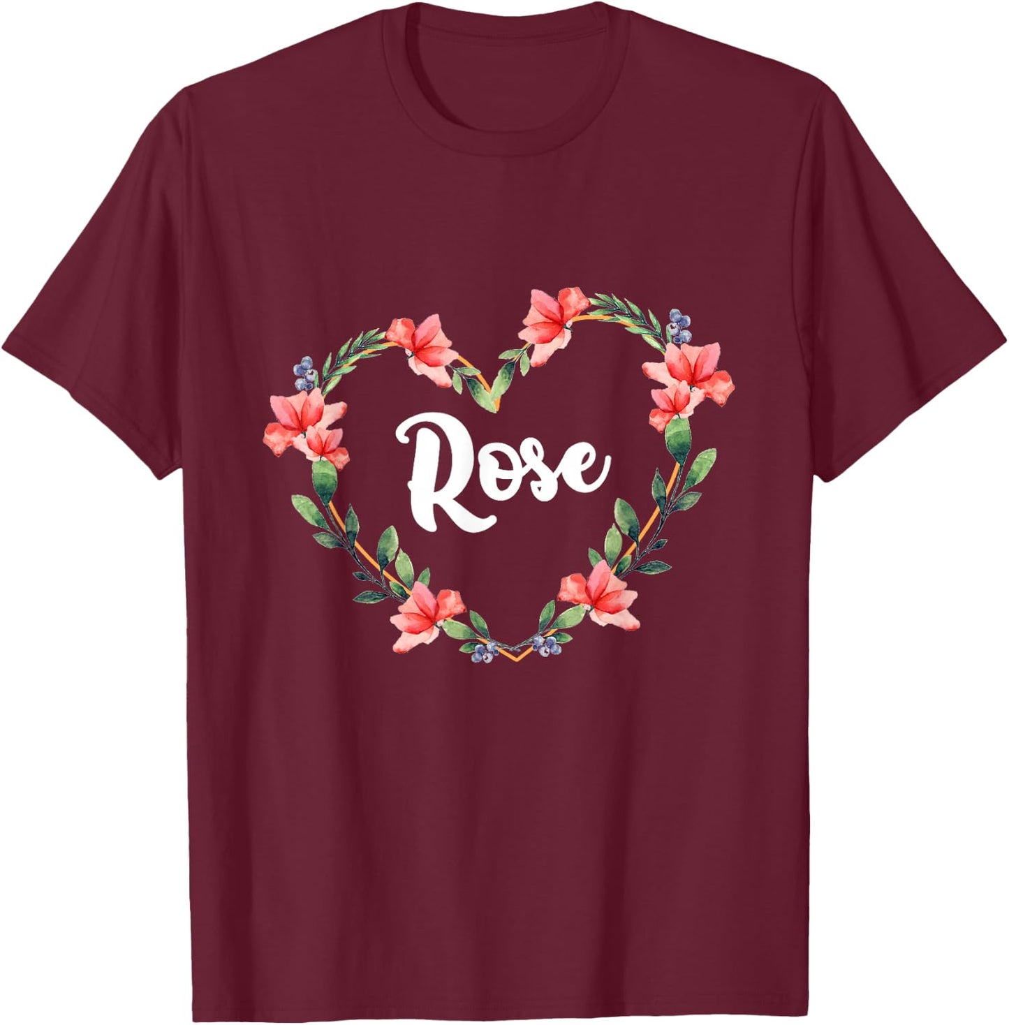 Rose Flower Heart Personalized Name Rose T-Shirt - T-Shirt | Maroon