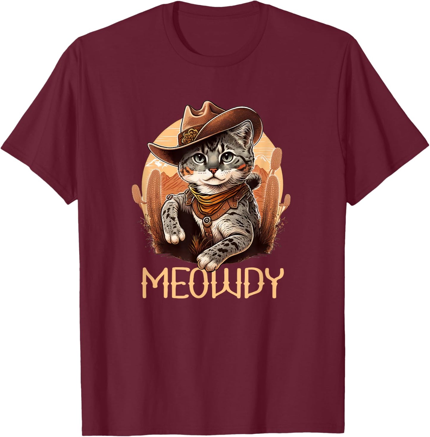 Meowdy Cat Funny Howdy Meme Western Cowboy Kitten T-Shirt - T-Shirt | Maroon