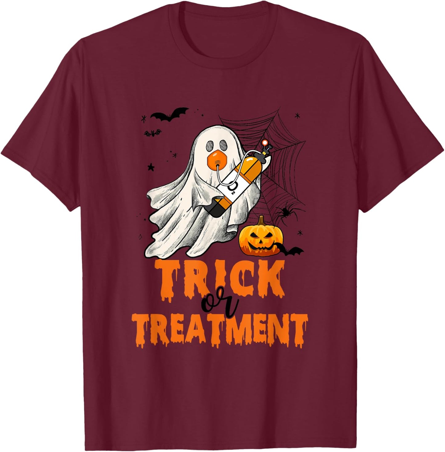 Trick Or Treatment Respiratory Therapist Halloween Nurse T-Shirt - T-Shirt | Maroon