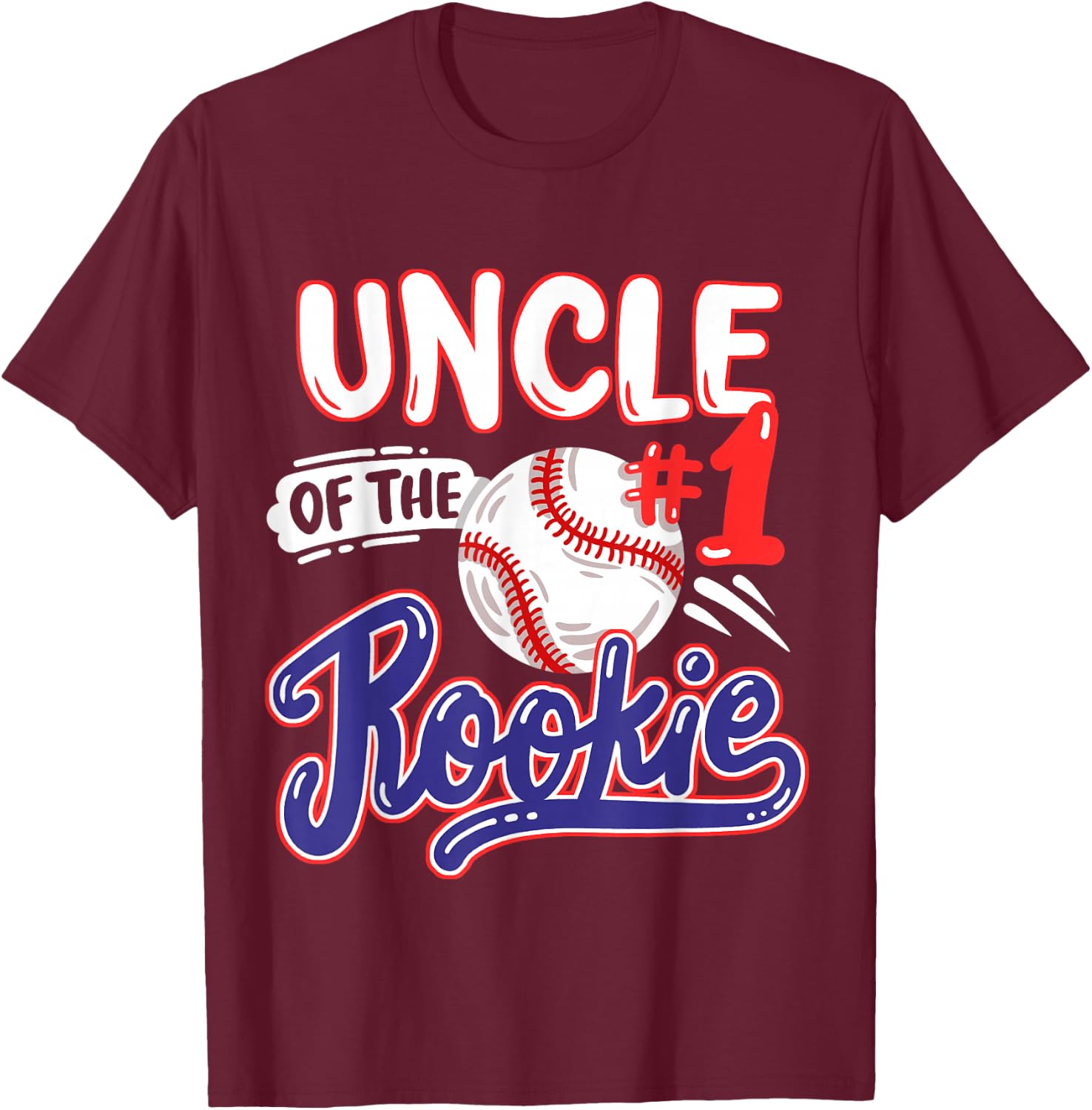 Uncle of Rookie 1st Baseball Birthday Party Theme Matching T-Shirt - T-Shirt | Maroon
