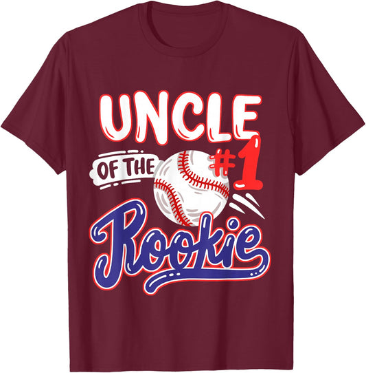 Uncle of Rookie 1st Baseball Birthday Party Theme Matching T-Shirt - T-Shirt | Maroon