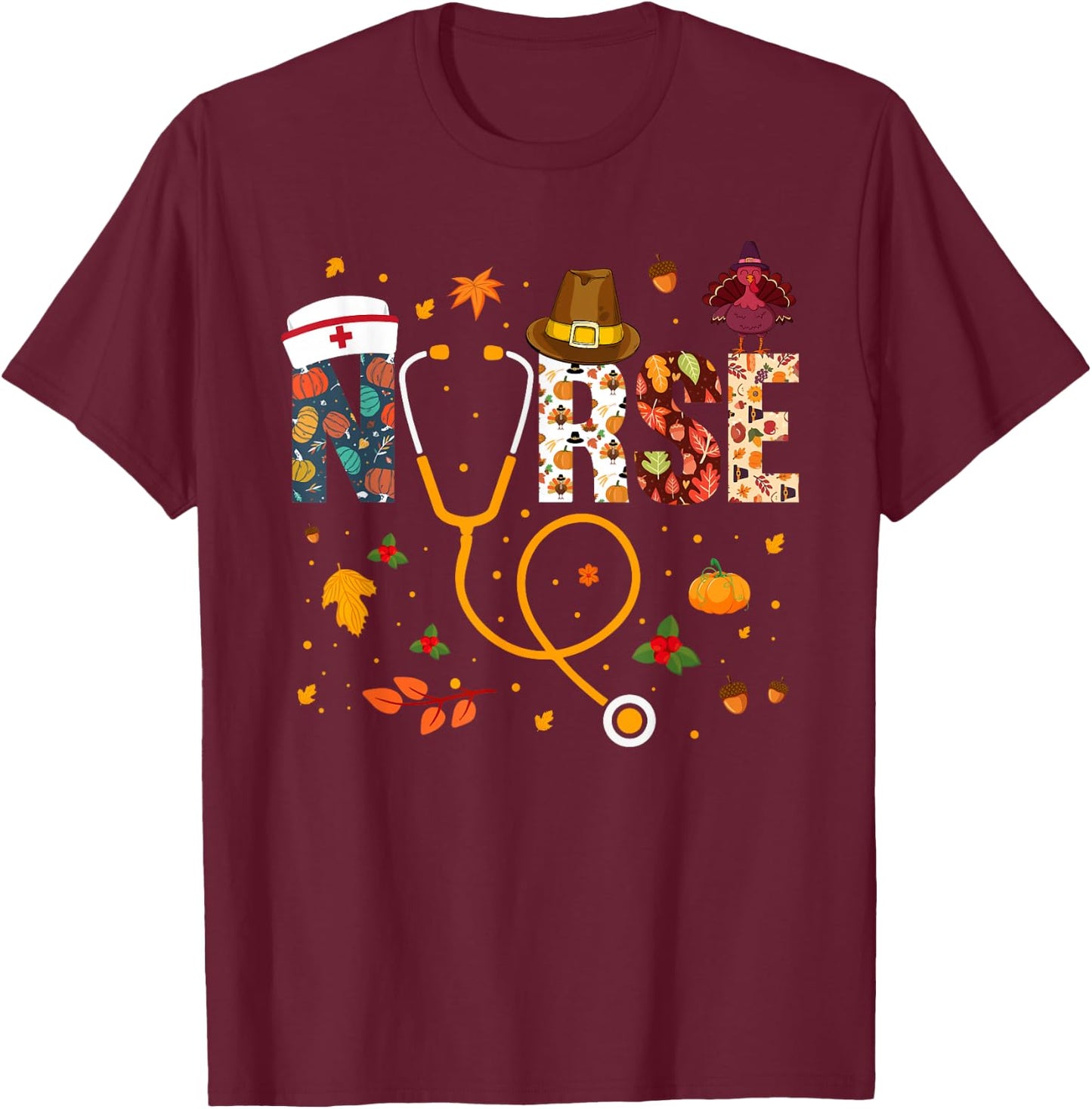 Nurse Thanksgiving Nurse Shirts Thanksgiving Nurse , Black, Small, Short Sleeve, Modern, Fall, -Adults T-Shirt - T-Shirt | Maroon