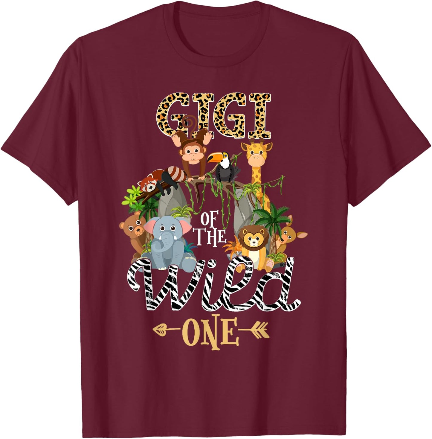 Gigi of the Wild One Zoo Birthday Woodland Animals T-Shirt - T-Shirt | Maroon