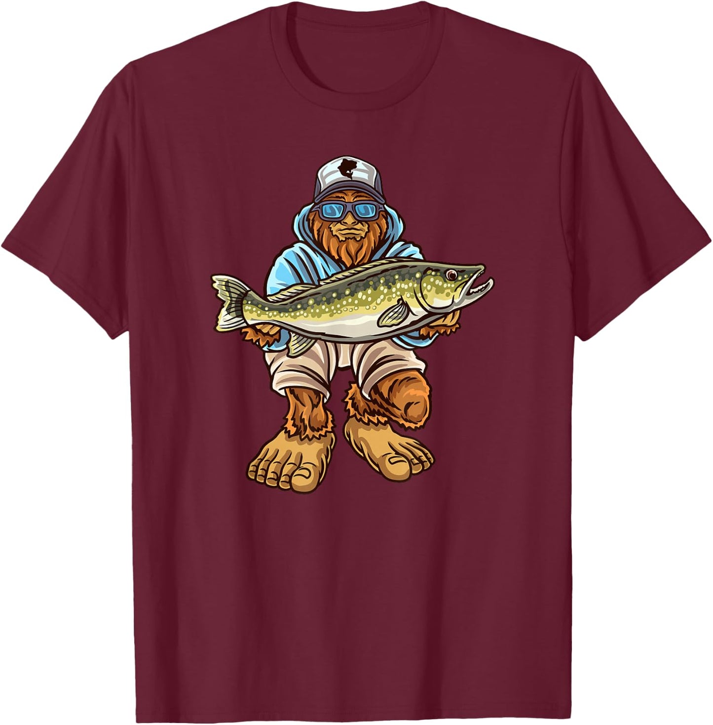 Walleye Fishing Sauger Hunting Bigfoot Fishermen T-Shirt - T-Shirt | Maroon