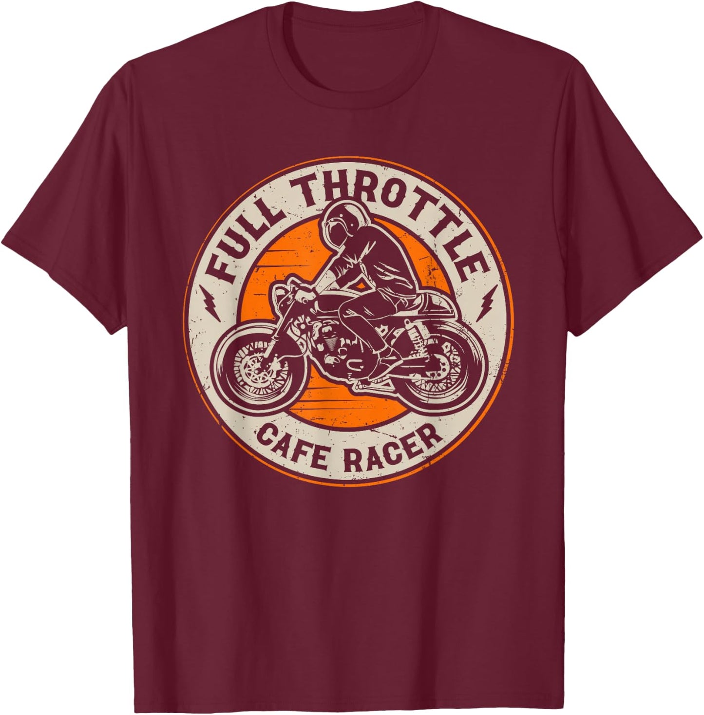 Full Throttle - Vintage Badge Cafe Racer T-Shirt - T-Shirt | Maroon