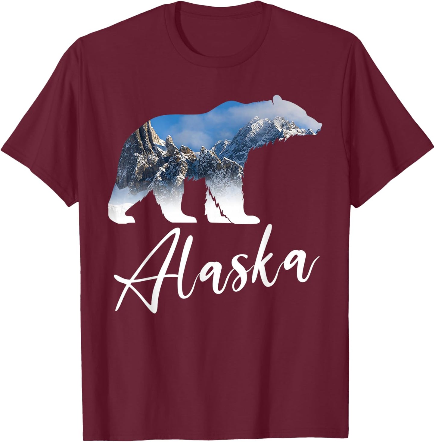 Alaskan Mountains Bear Grizzly Alaska State Souvenirs T-Shirt - T-Shirt | Maroon