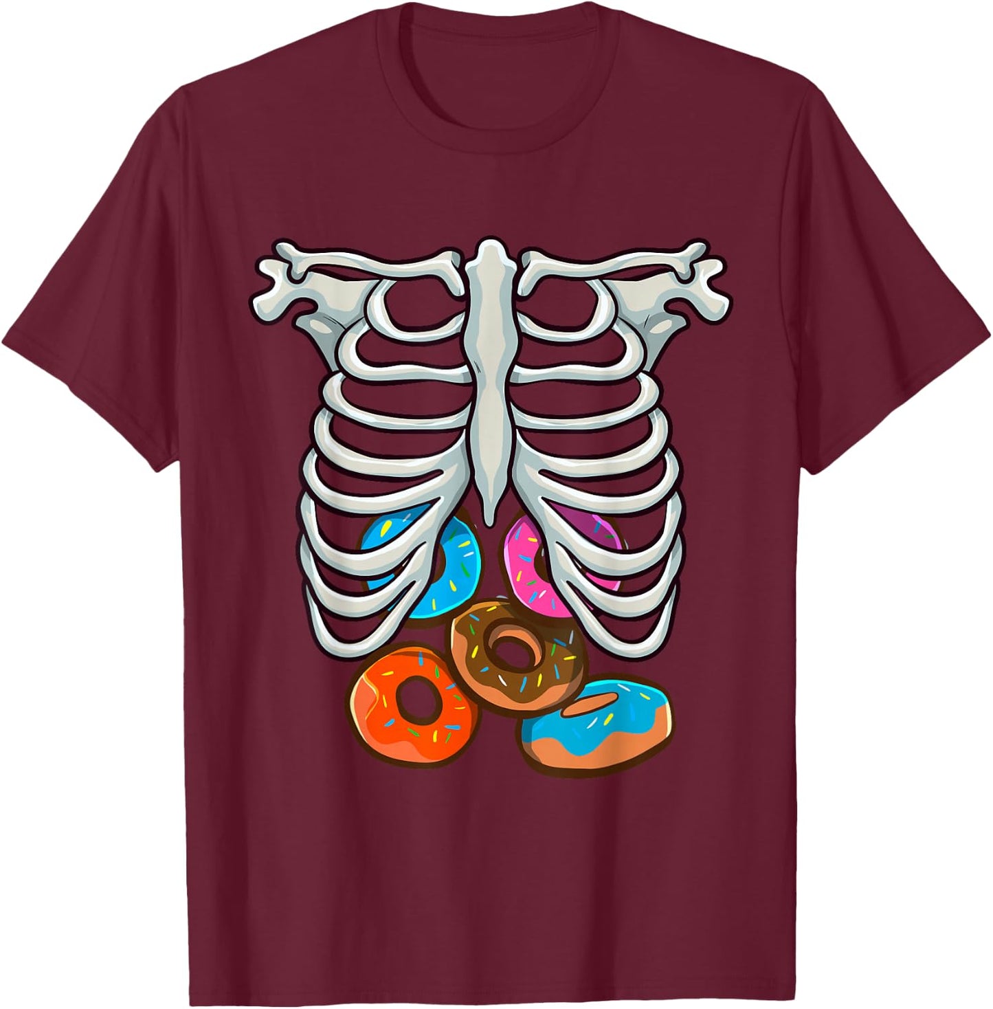 Skeleton Donuts Rib Cage Funny Halloween Costume Cosplay T-Shirt - T-Shirt | Maroon