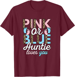 Pink Or Blue Auntie Loves You Gender Reveal Aunt Women T-Shirt - T-Shirt | Maroon