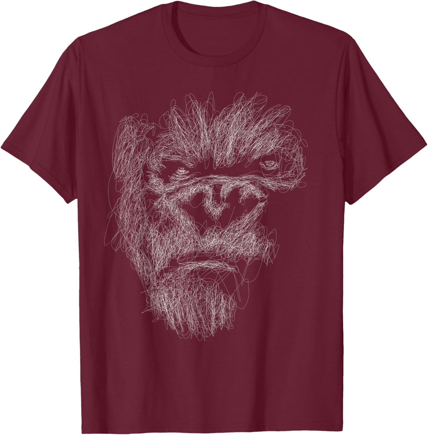 gorilla head scribble art face for lover Silverback animal T-Shirt - T-Shirt | Maroon