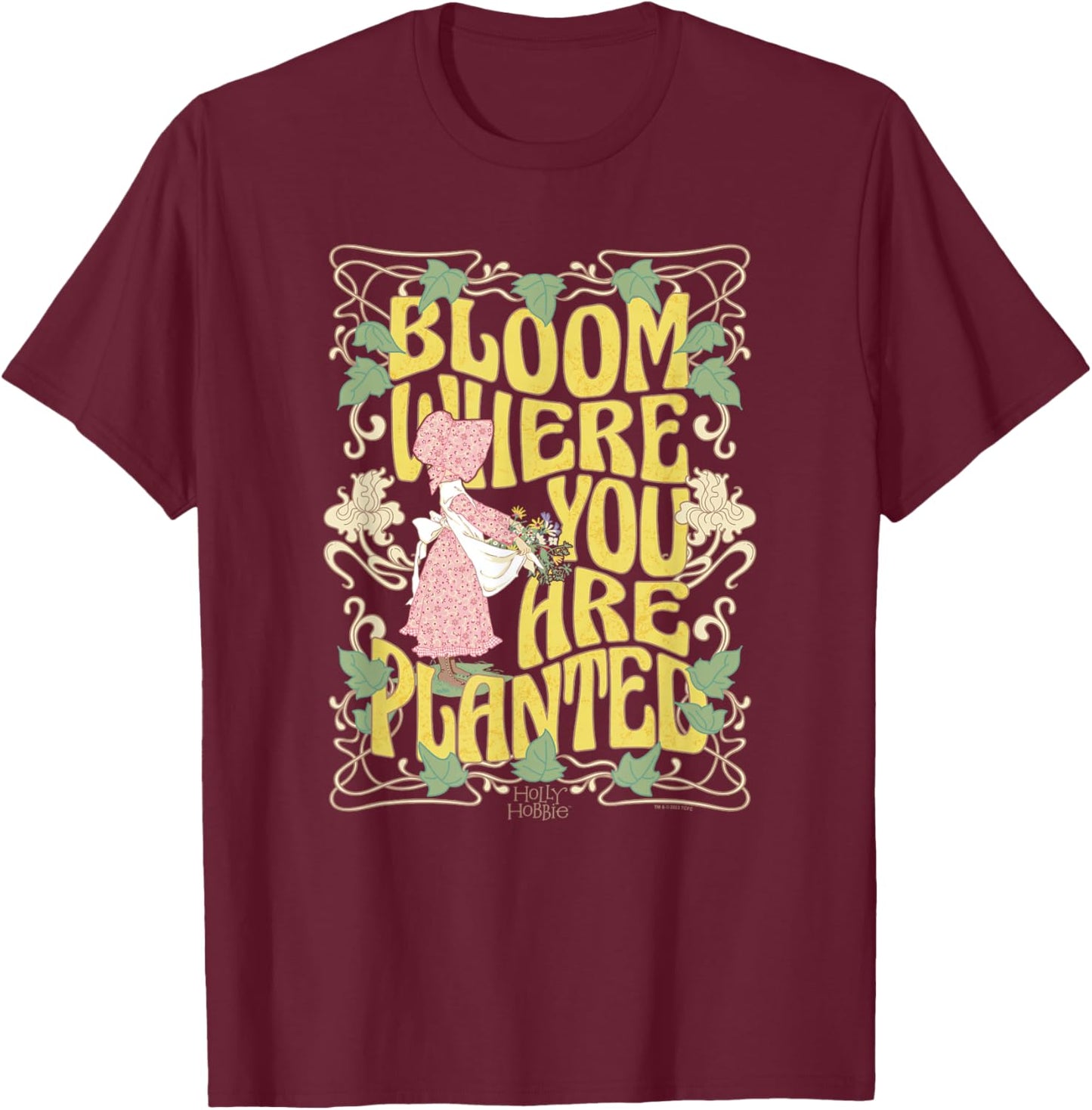 Holly Hobbie Bloom Where You Are Planted Floral Retro T-Shirt - T-Shirt | Maroon