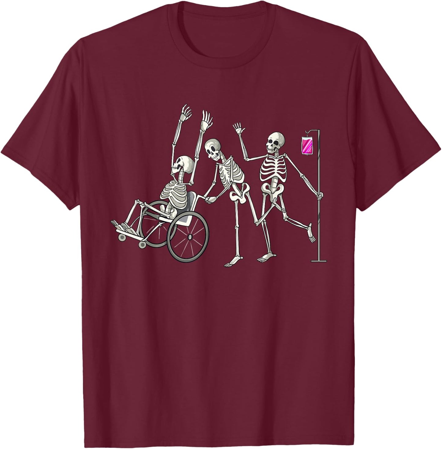 Nurse Skeletons Funny Halloween Healthcare CNA Medical Crew T-Shirt - T-Shirt | Maroon