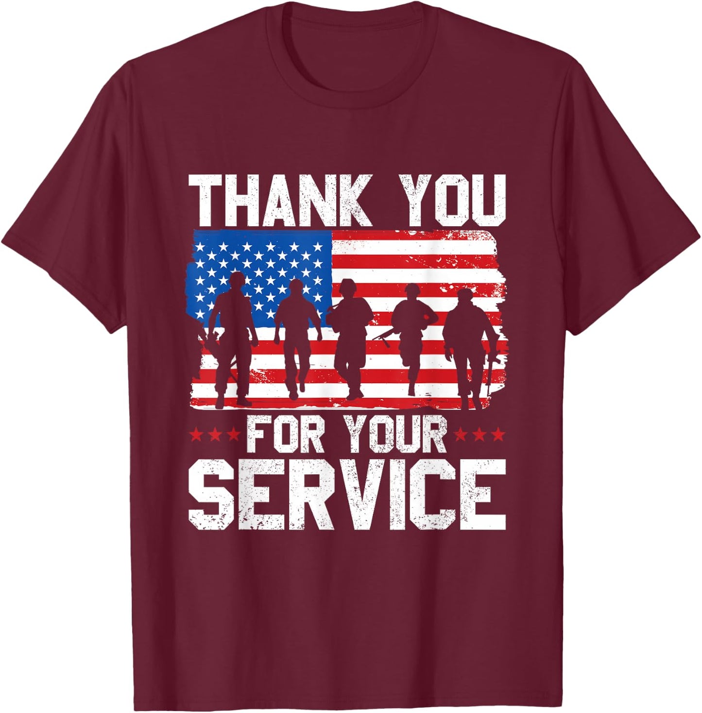 Veterans Day Thank You Memorial Day Us Patriotic Design T-Shirt - T-Shirt | Maroon