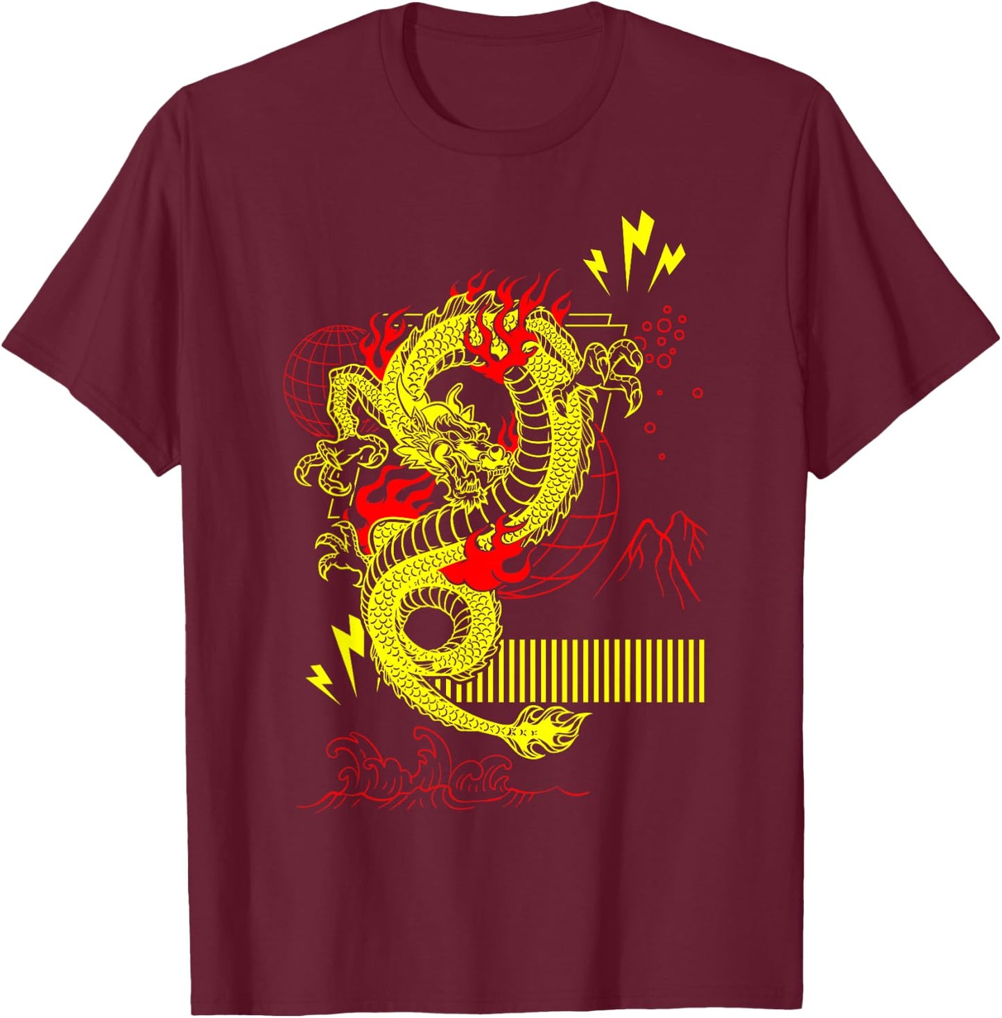 Yellow Dragon Streetwear T-Shirt - T-Shirt | Maroon